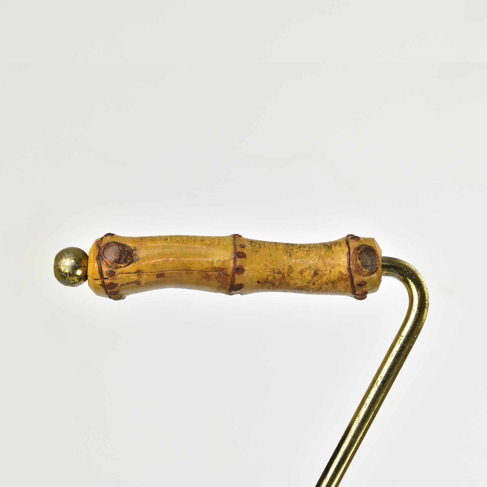 Brass Umbrella Stand with Bamboo Handle Vintage Mid Century Modern Vienna Boho For Sale 2