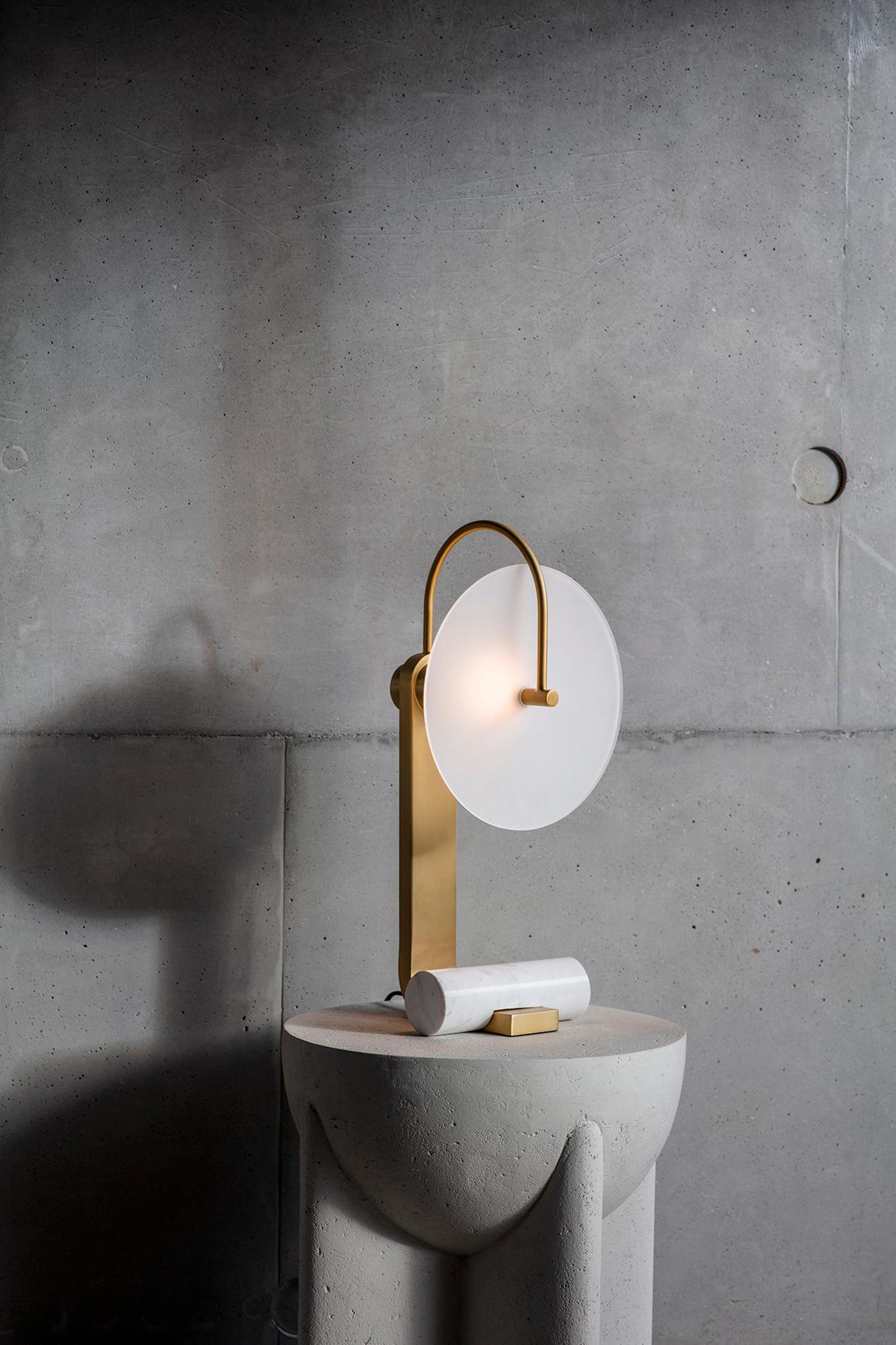 Brushed Brass Universe Table Lamp by Square in Circle For Sale