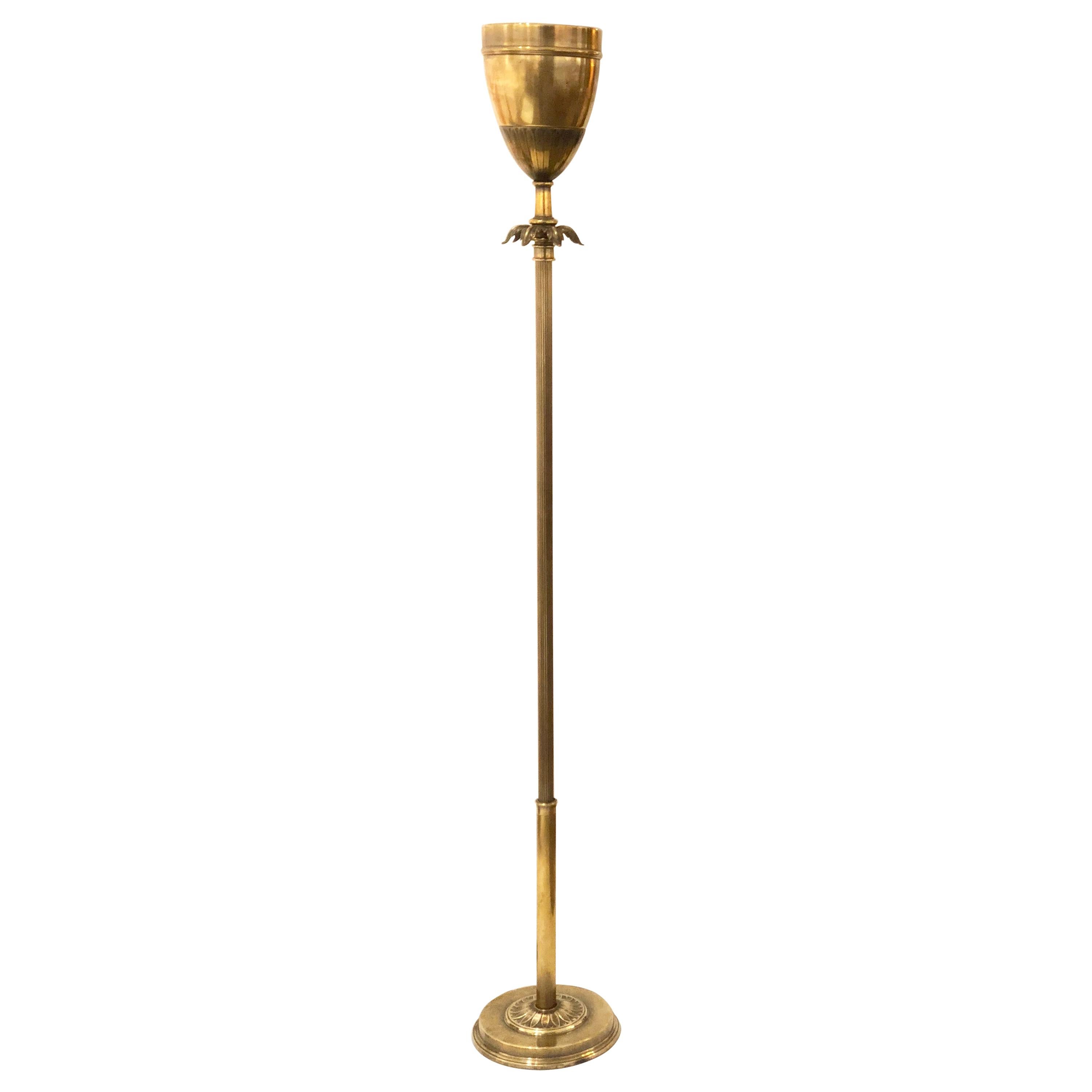 Brass Uplight Torchiere Floor Lamp in the Style of Tommy Parzinger