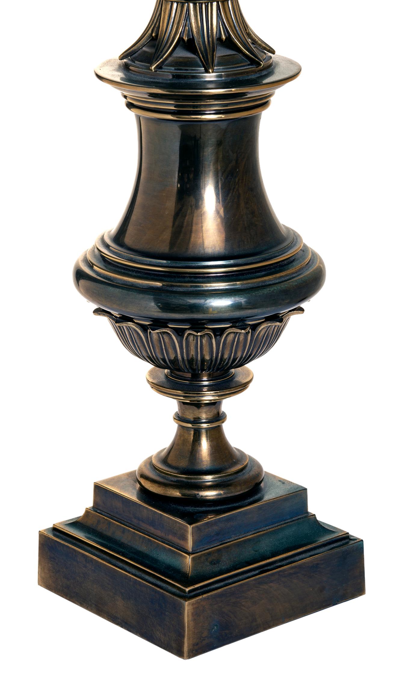 Mid-Century Modern Brass Urn Lamp by Stieffel with Original Midcentury Shade For Sale