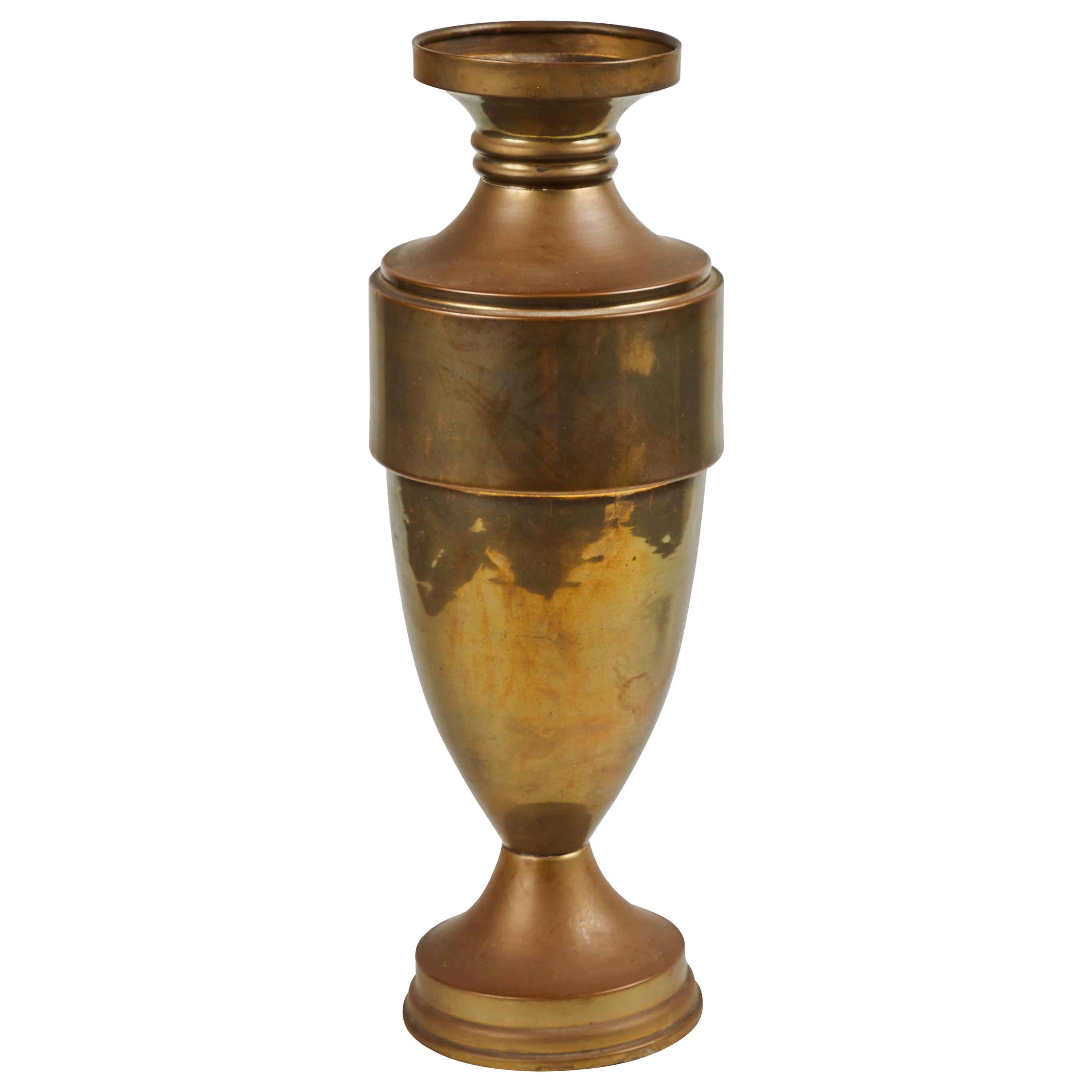 Brass Urn or Vase with Dark Bronze-like Patina on Weighted Base For Sale