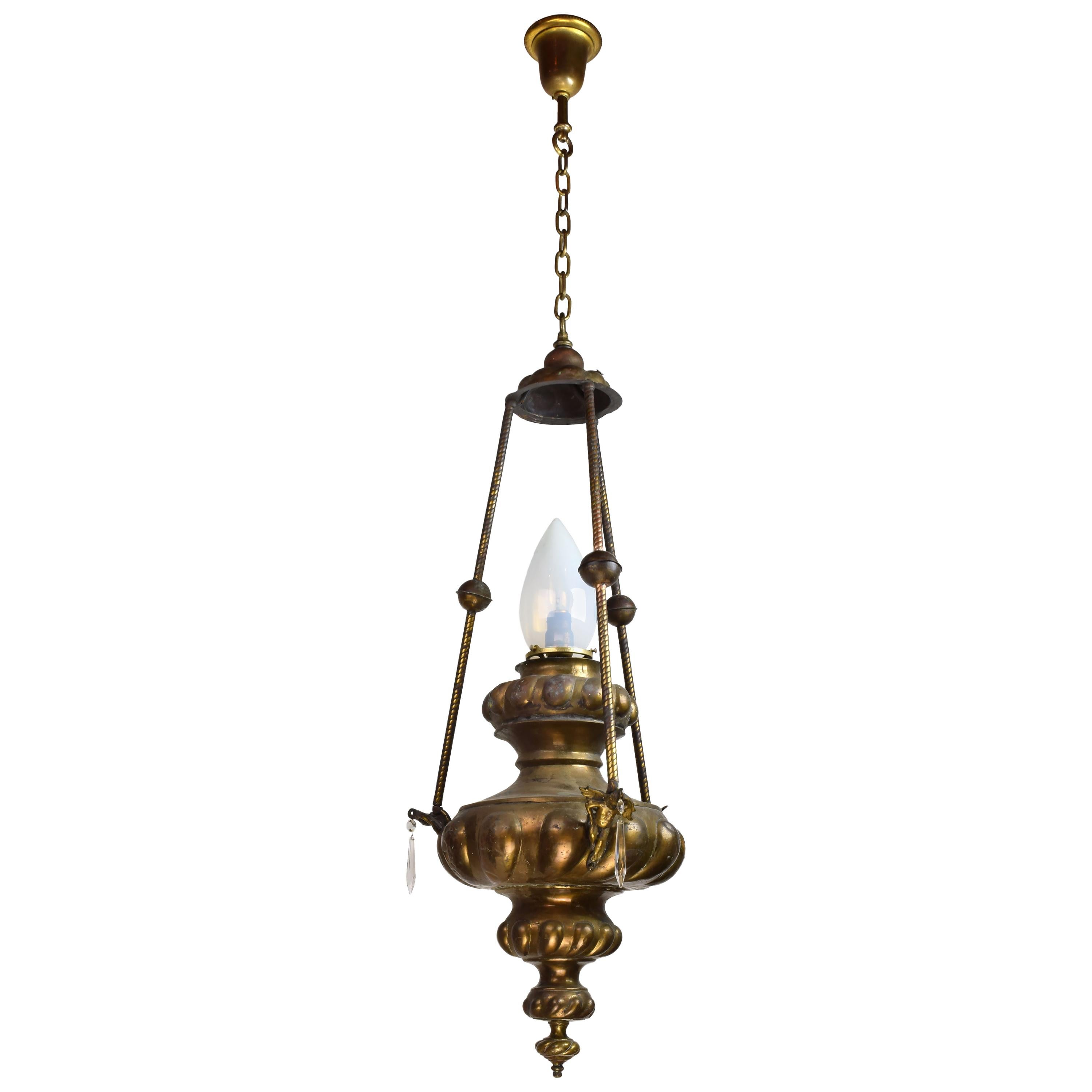 Brass Urn Pendant with Cupids For Sale
