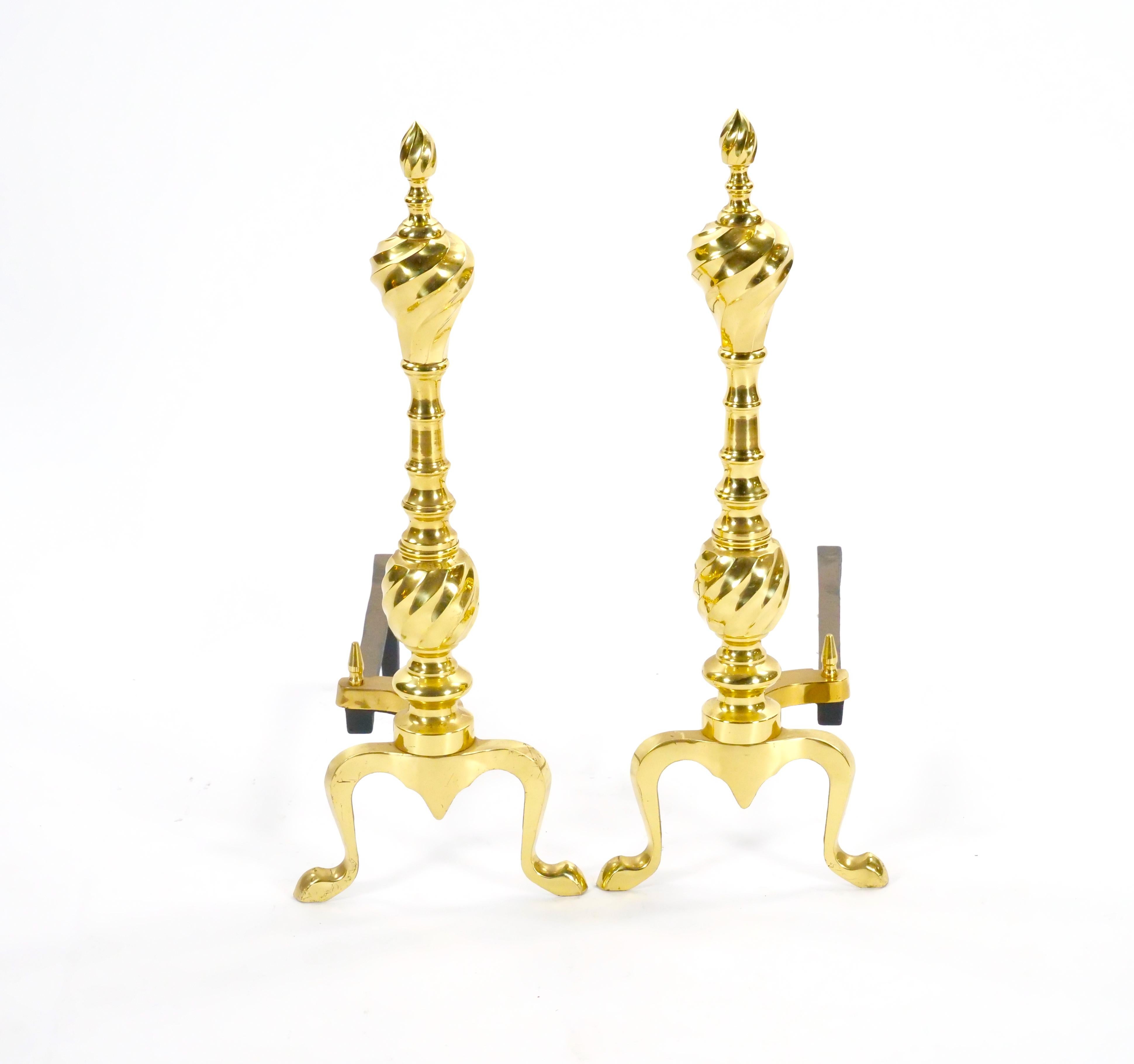 Brass Urn & Wrought Iron Federal Style Branch Leg Fireplace Andirons For Sale 6
