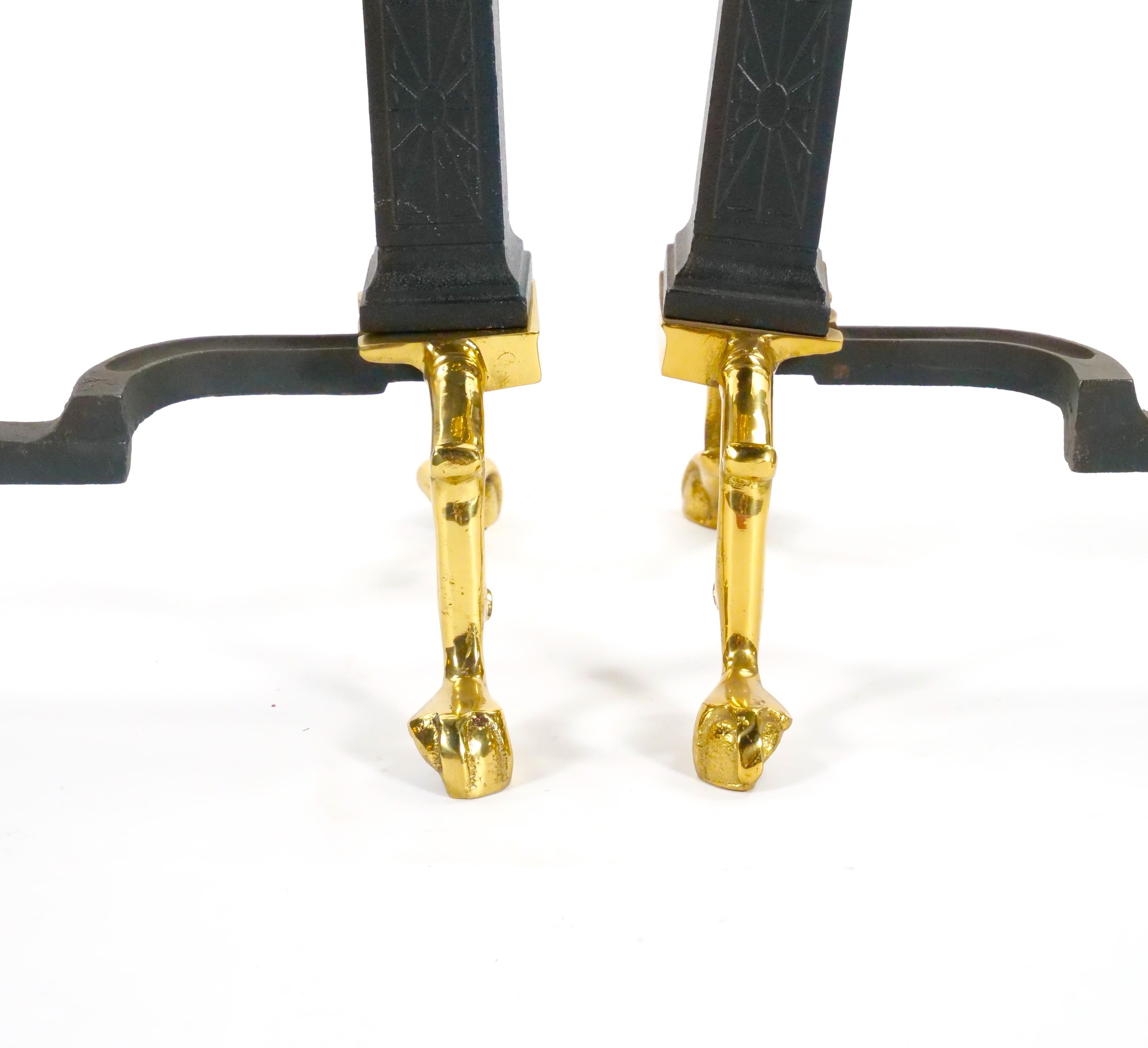 Brass Urn / Wrought Iron Federal Style Branch Leg Fireplace Andirons For Sale 6