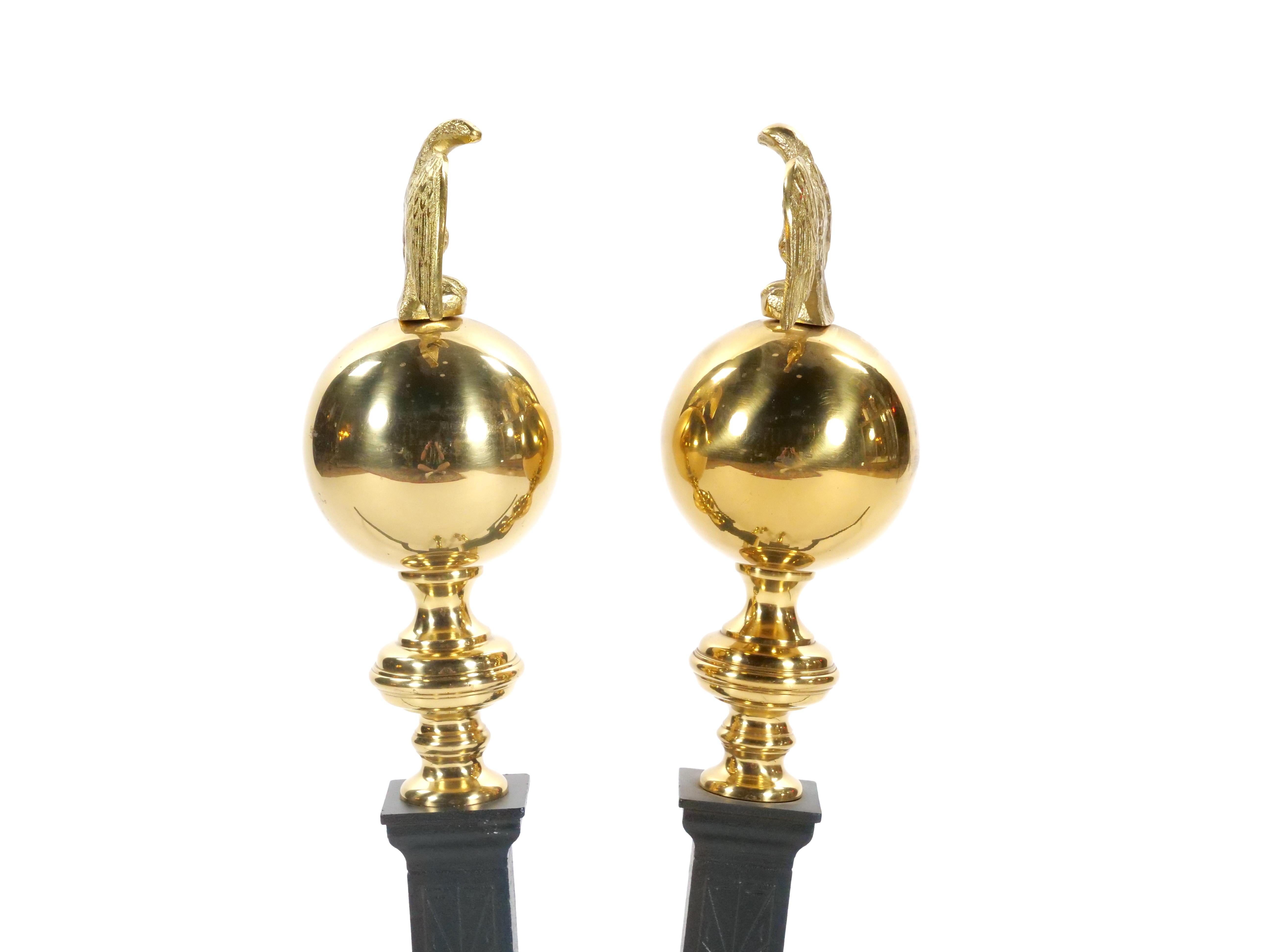 Brass Urn / Wrought Iron Federal Style Branch Leg Fireplace Andirons For Sale 7