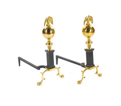 Brass Urn / Wrought Iron Federal Style Branch Leg Fireplace Andirons