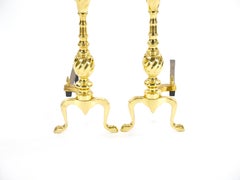 Brass Urn & Wrought Iron Federal Style Branch Leg Fireplace Andirons