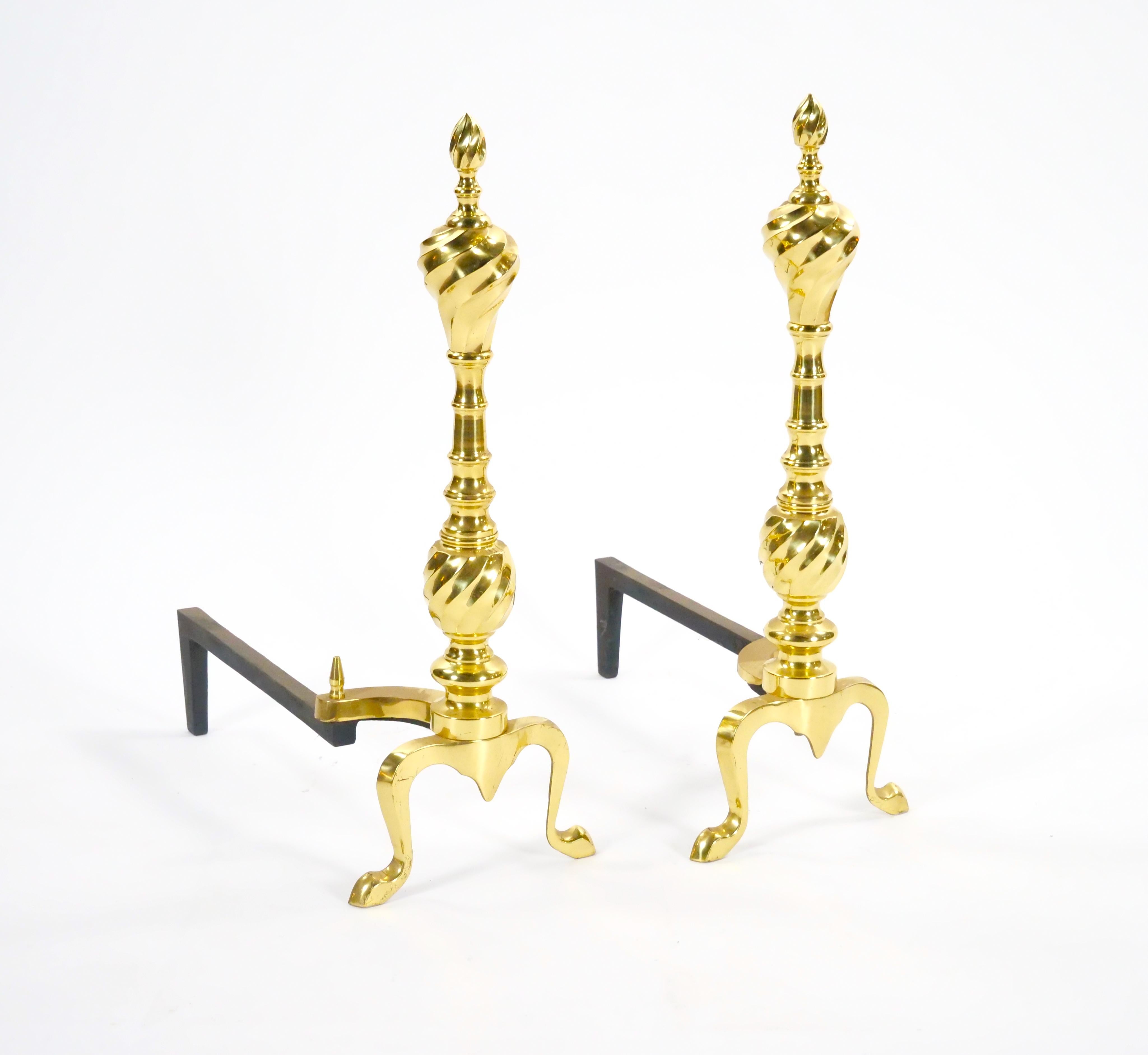 Brass Urn & Wrought Iron Federal Style Branch Leg Fireplace Andirons In Good Condition For Sale In Tarry Town, NY
