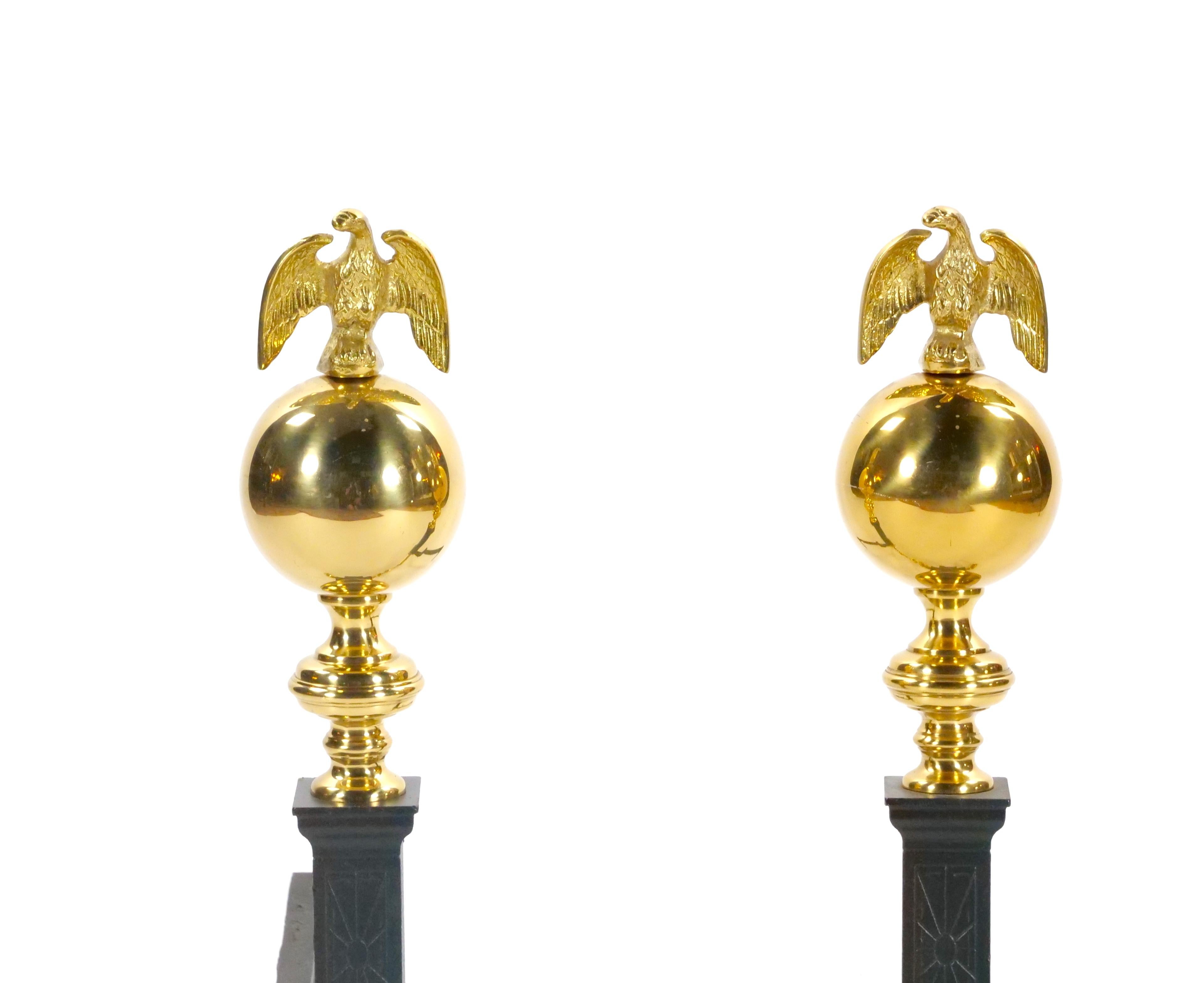 Brass Urn / Wrought Iron Federal Style Branch Leg Fireplace Andirons In Good Condition For Sale In Tarry Town, NY