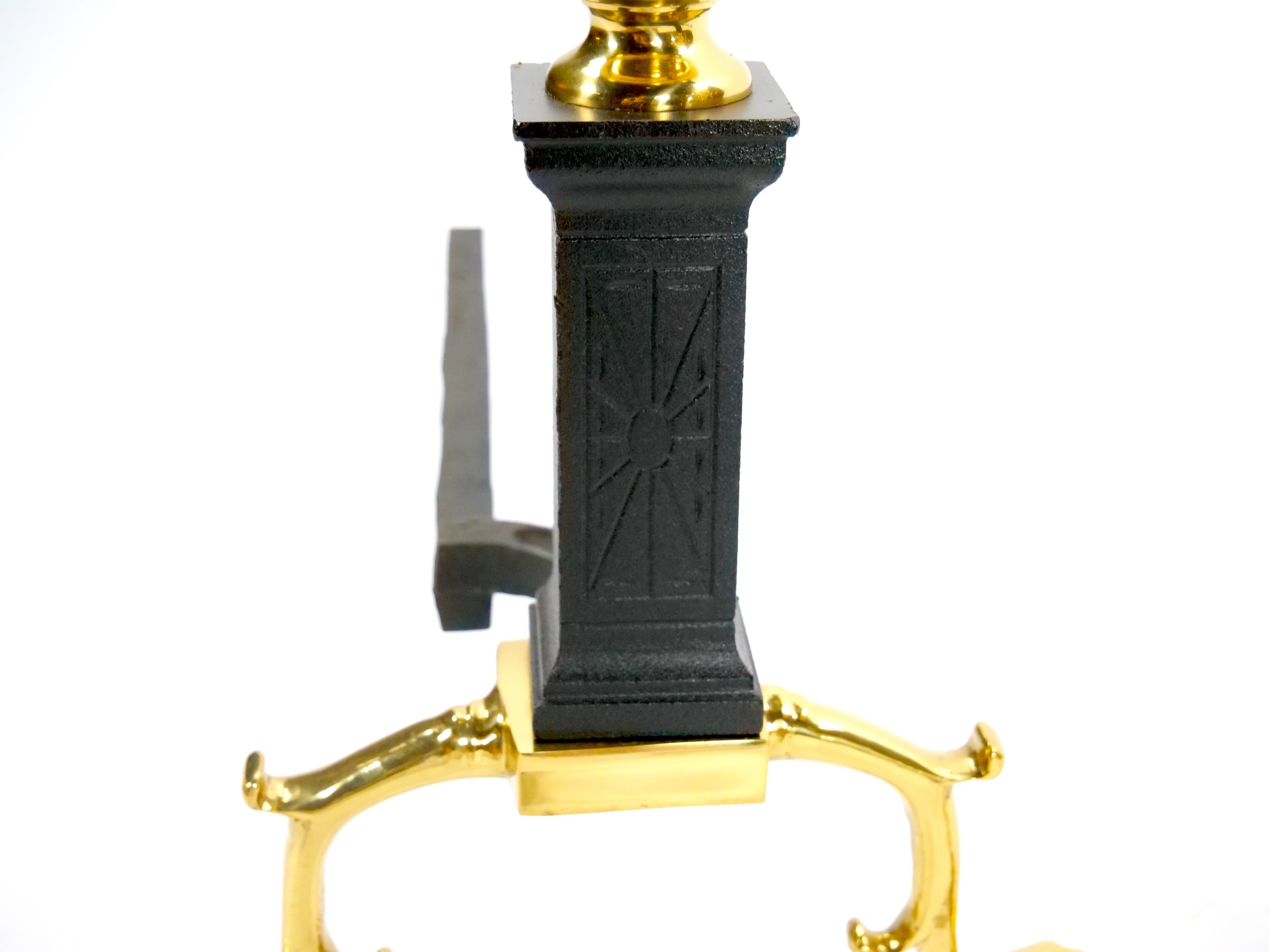 Brass Urn / Wrought Iron Federal Style Branch Leg Fireplace Andirons For Sale 2