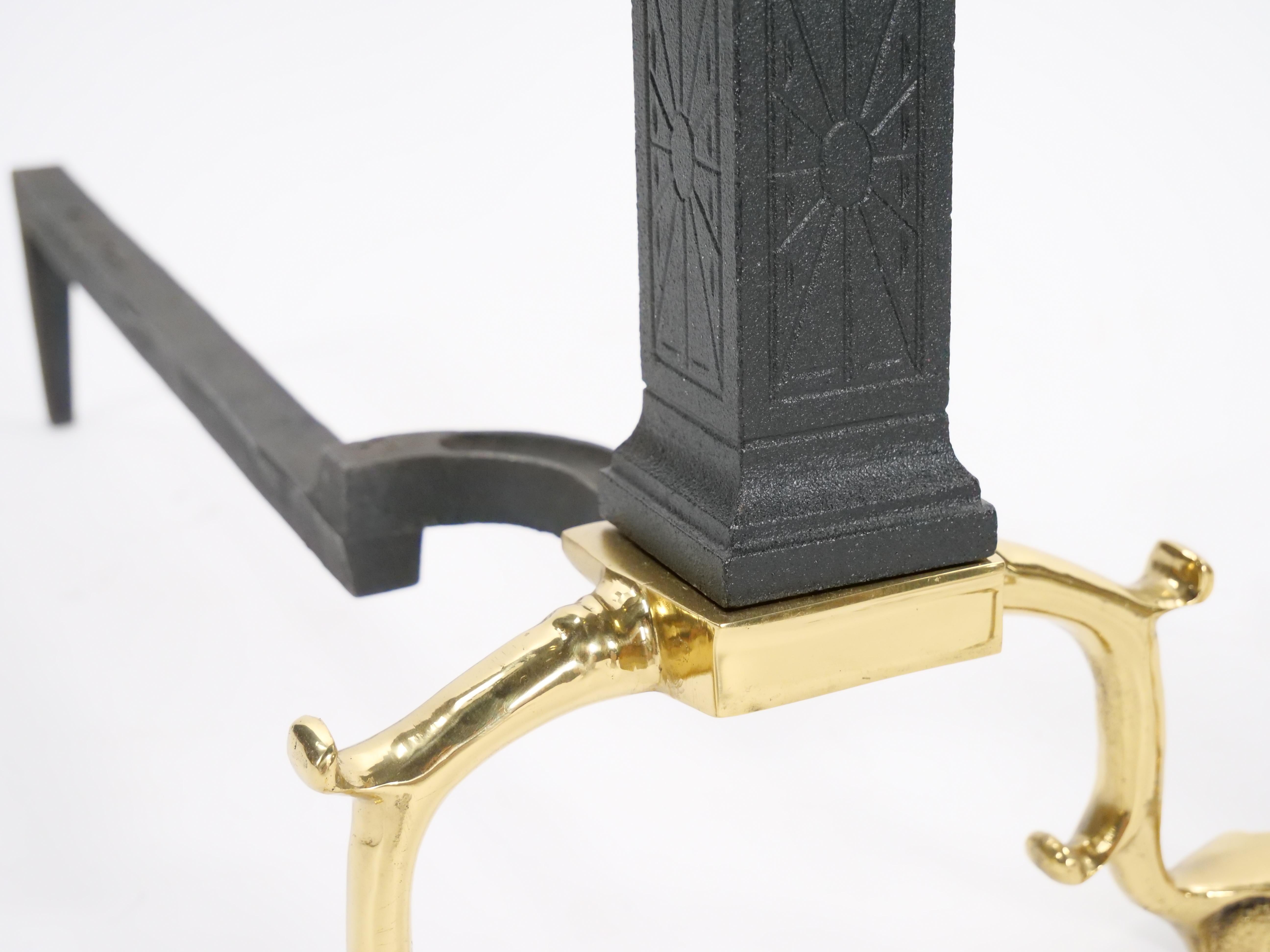 Brass Urn / Wrought Iron Federal Style Branch Leg Fireplace Andirons For Sale 4