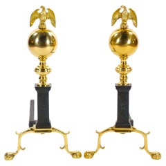 Brass Urn / Wrought Iron Federal Style Branch Leg Fireplace Andirons