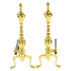 Brass Urn & Wrought Iron Federal Style Branch Leg Fireplace Andirons
