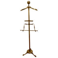 Vintage Brass Valet on Stand with Coat Accessories and Pants Bar