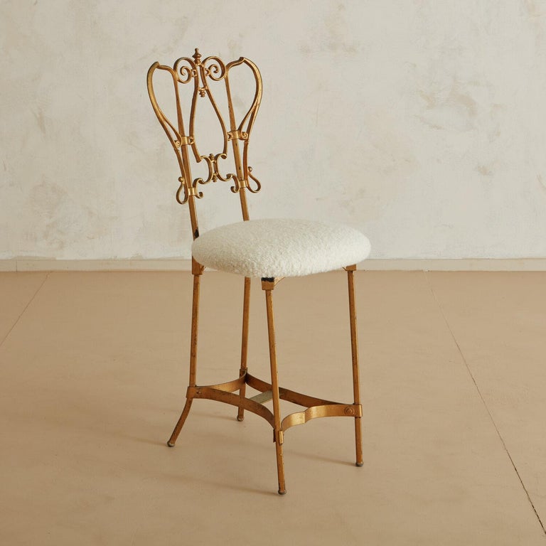 Brass Vanity Chair with Ivory Boucle Seat For Sale at 1stDibs