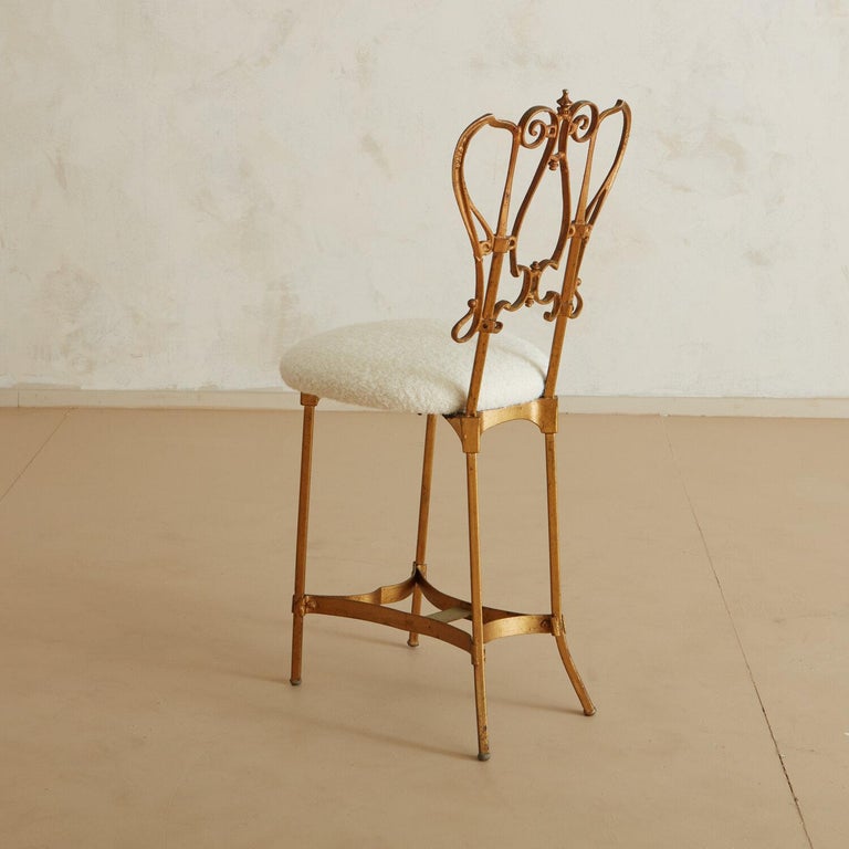 Brass Vanity Chair with Ivory Boucle Seat For Sale at 1stDibs