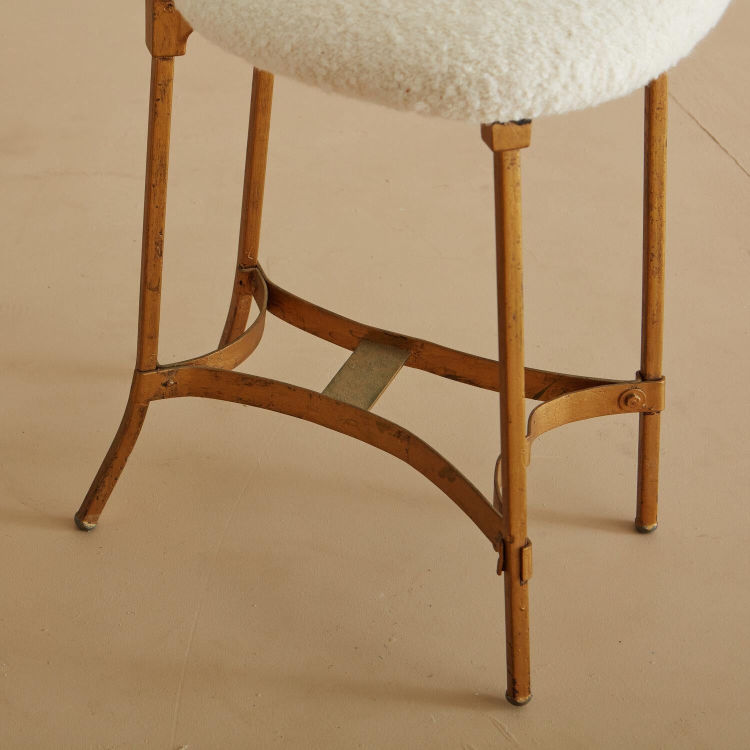 Mid-20th Century Brass Vanity Chair with Ivory Boucle Seat