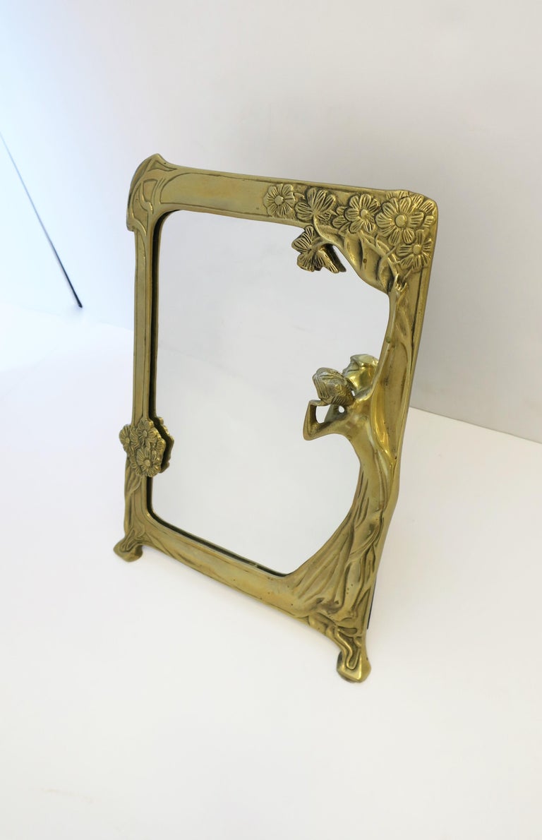 Brass Vanity Mirror in the Art Nouveau Style For Sale at 1stDibs art