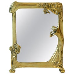 Miroir de courtoisie en laiton de style Art nouveau
