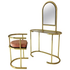 Vintage Brass Vanity Table and Chair Hollywood Regency midcentury 1980s Glam Mirror 