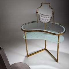 Brass Vanity Table and Chair by Luigi Brusotti, Italy, 1950s