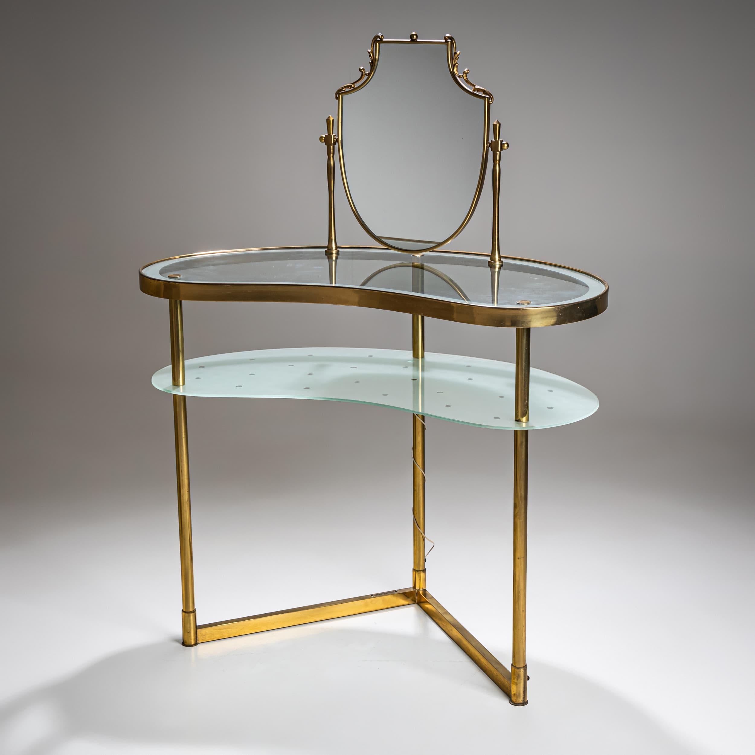 Table et chaise de toilette en laiton par Luigi Brusotti, Italie, années 1950 en vente 1
