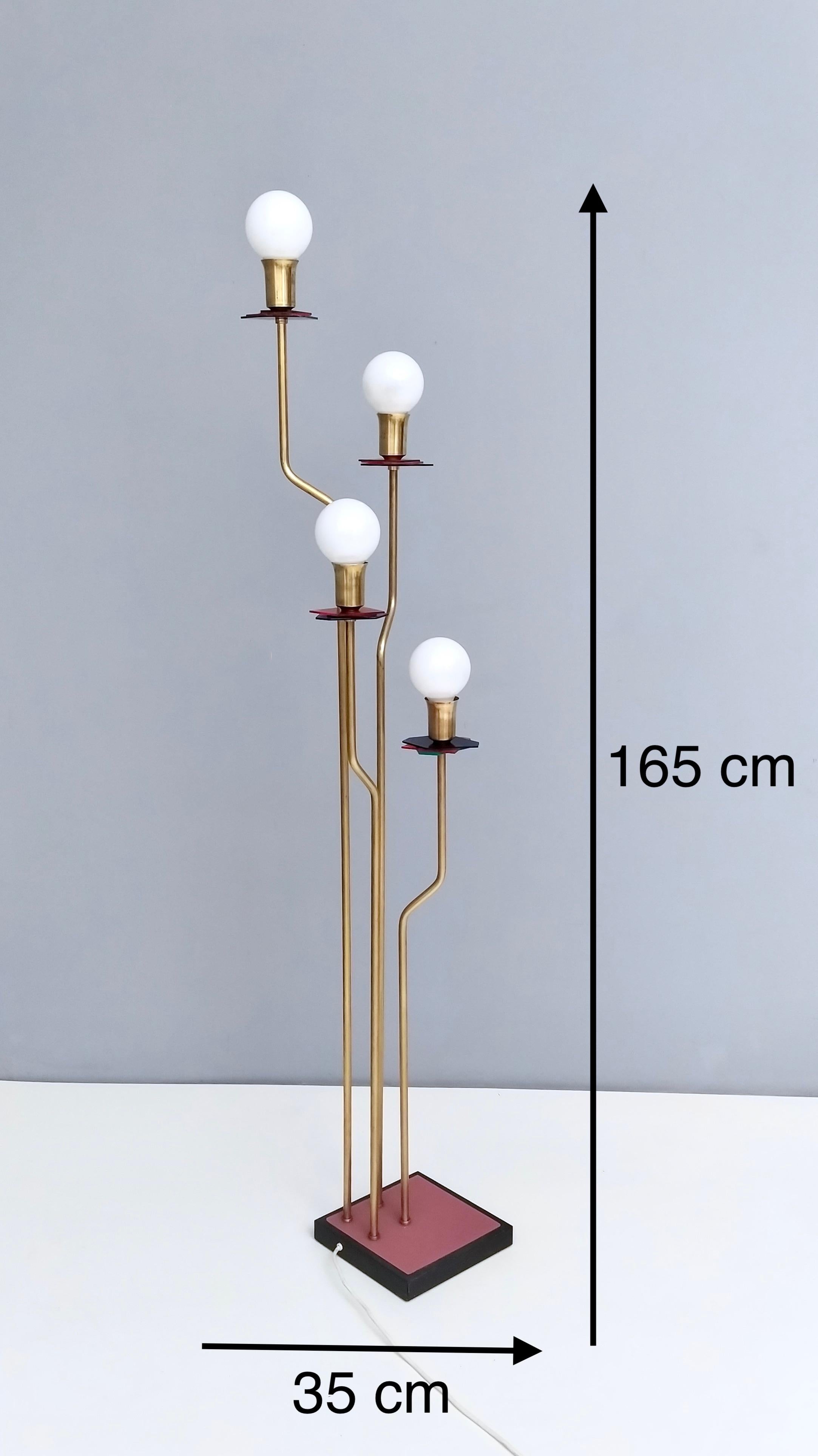 Brass, Varnished Metal and Plexiglas Floor Lamp 