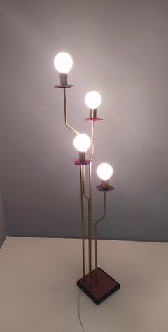 Brass, Varnished Metal and Plexiglas Floor Lamp "Alberelli" by C. La Gaipa, 2020