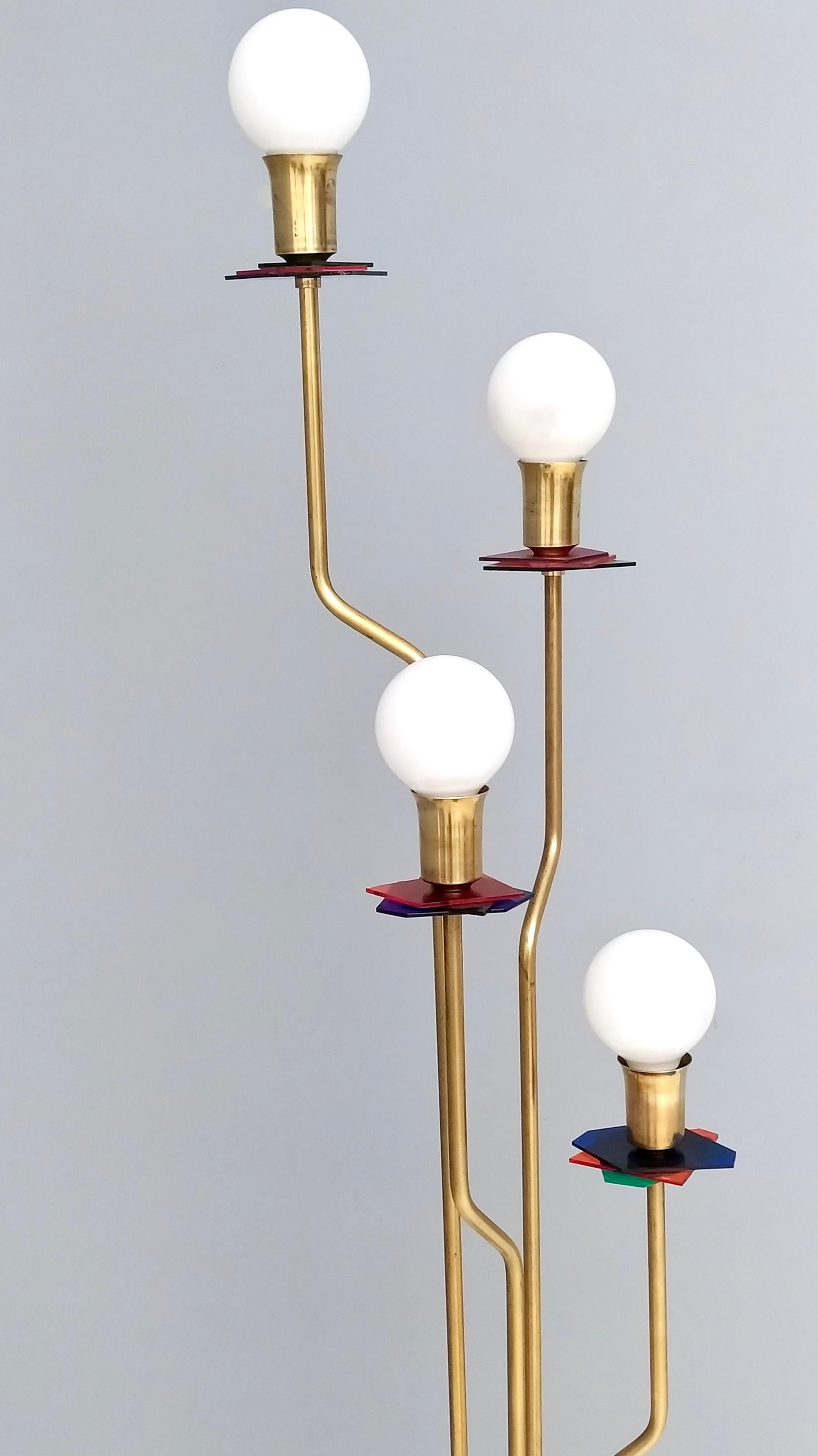 Plexiglass Brass, Varnished Metal and Plexiglas Floor Lamp 