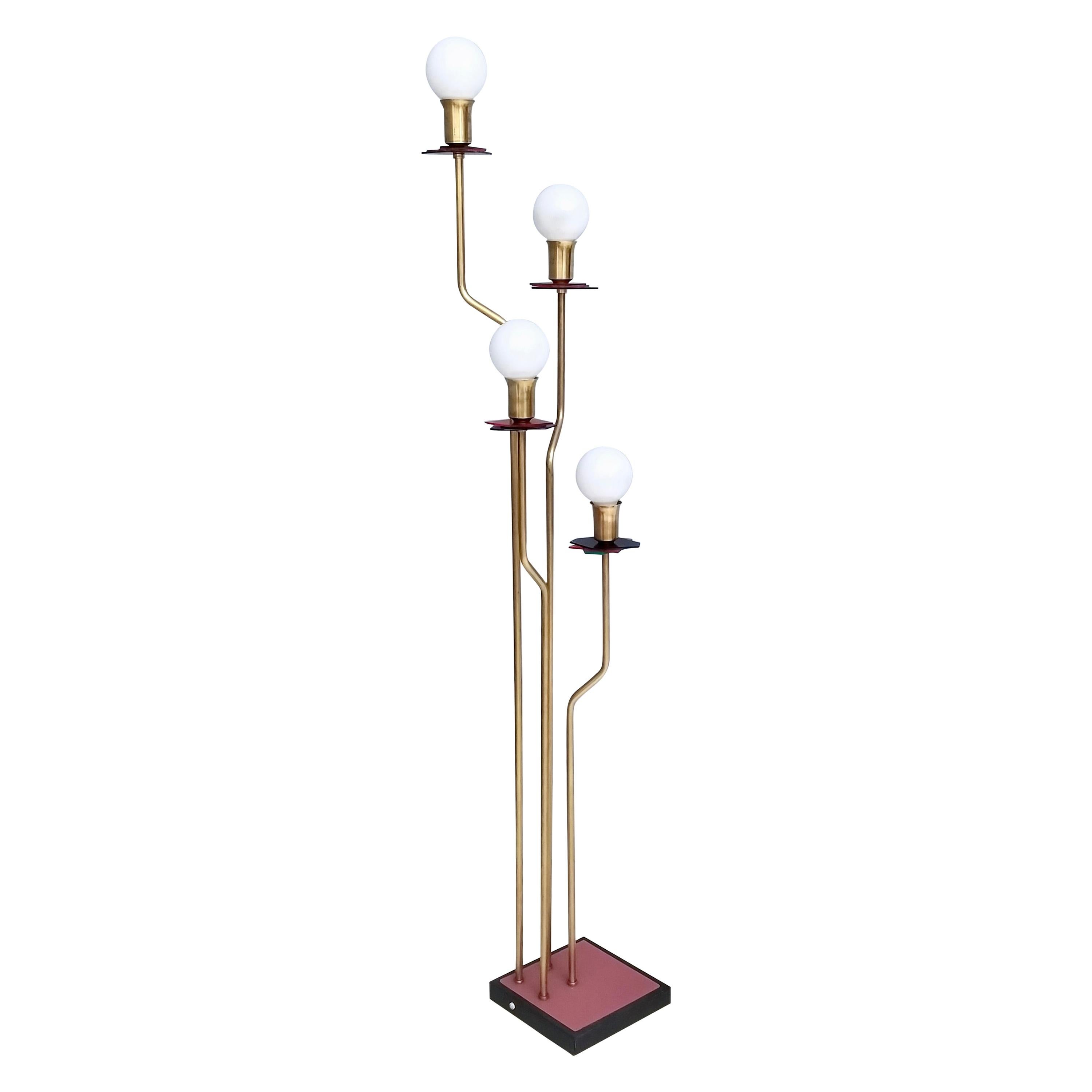 Brass, Varnished Metal and Plexiglas Floor Lamp "Alberelli" by C. La Gaipa, 2020 For Sale