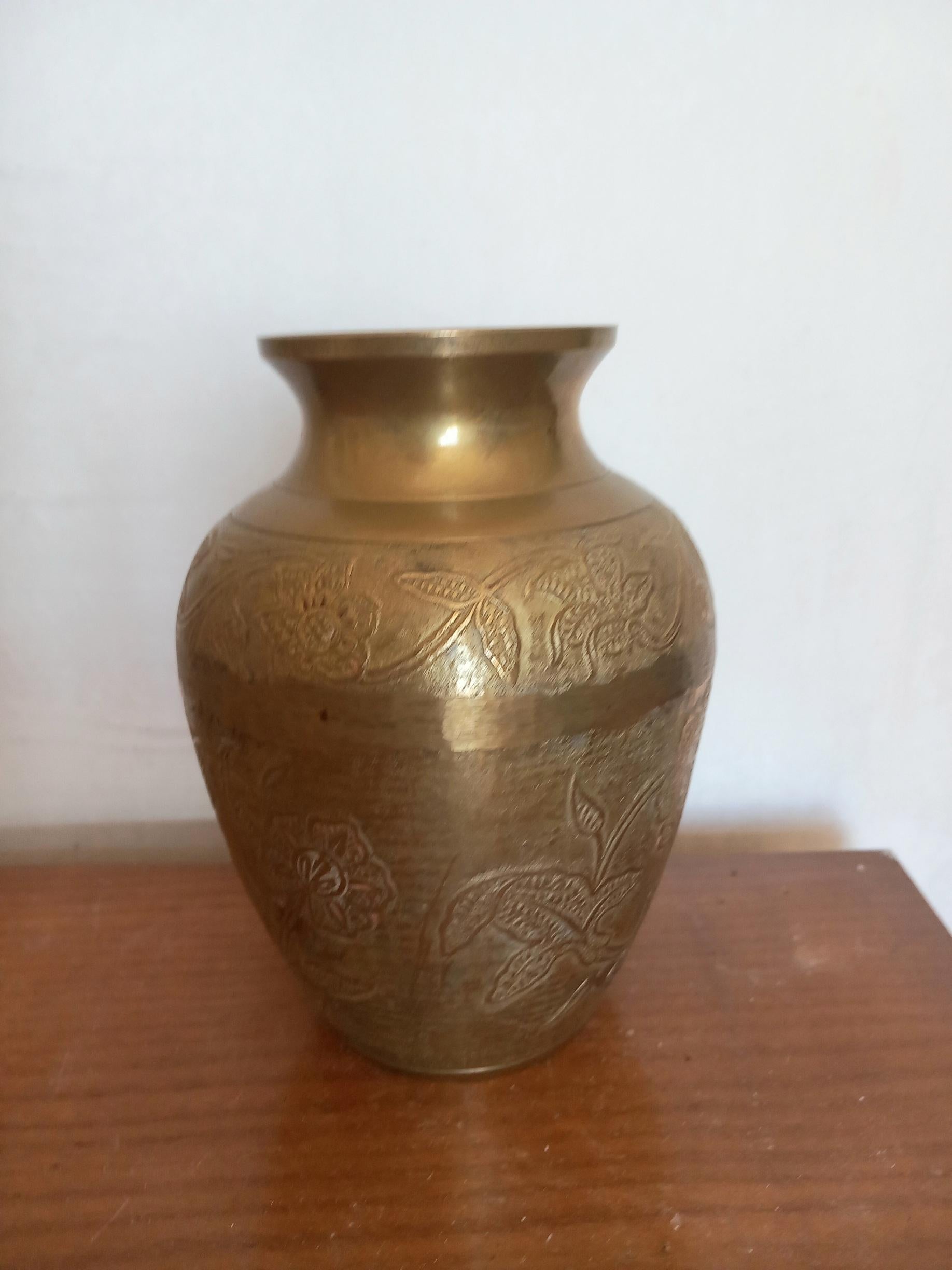  Brass Vase Classic Shape, with Carved Floral Filigree, Spain Early 20th Century For Sale 5