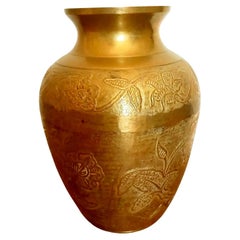 Brass Vase Classic Shape, with Carved Floral Filigree, Spain Early 20th Century