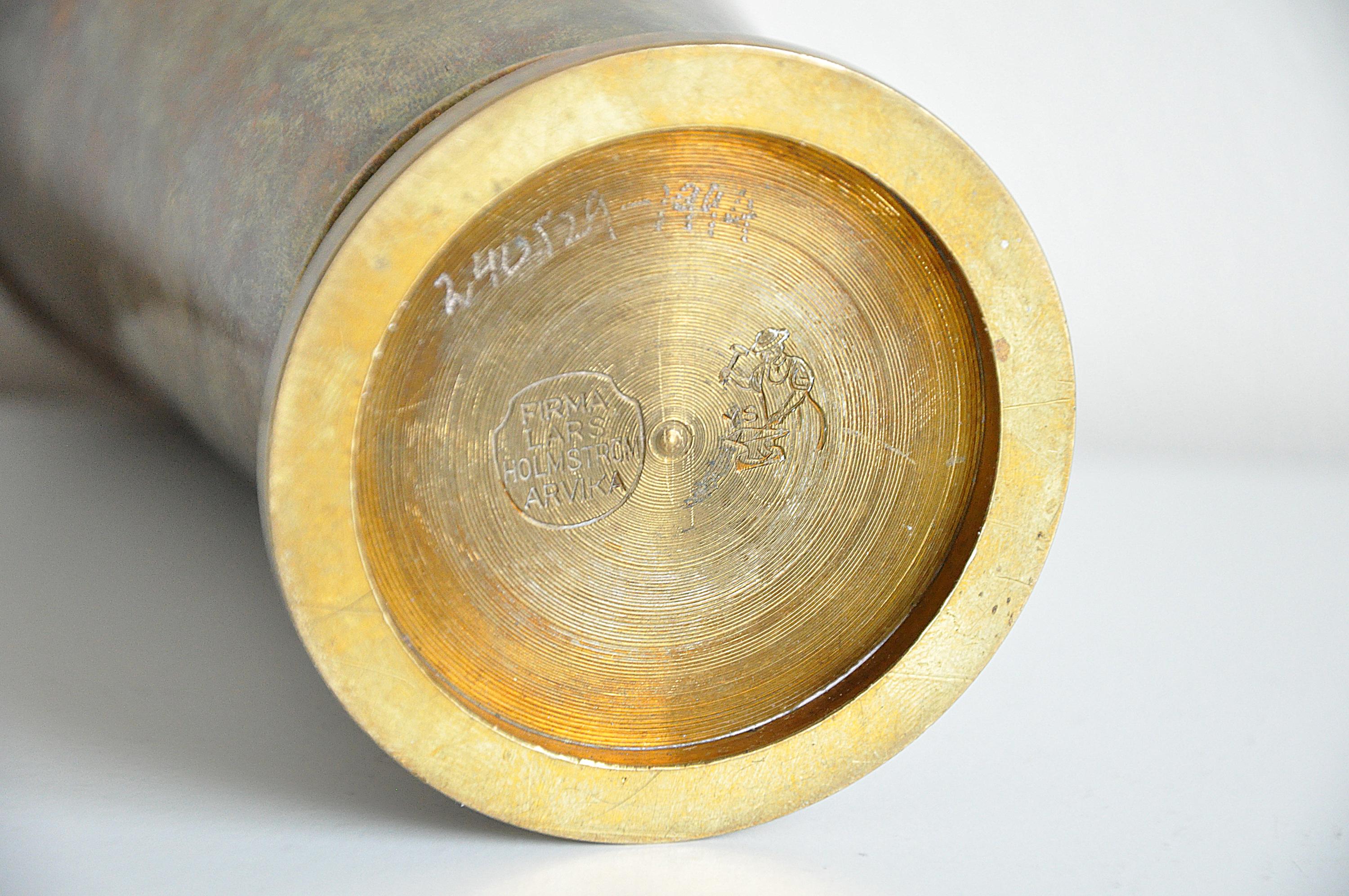 Mid-20th Century Brass Vase from Lars Holmström Arvika, 1950s For Sale