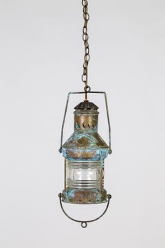 Brass Verdigris Marine Lantern as Pendant Light