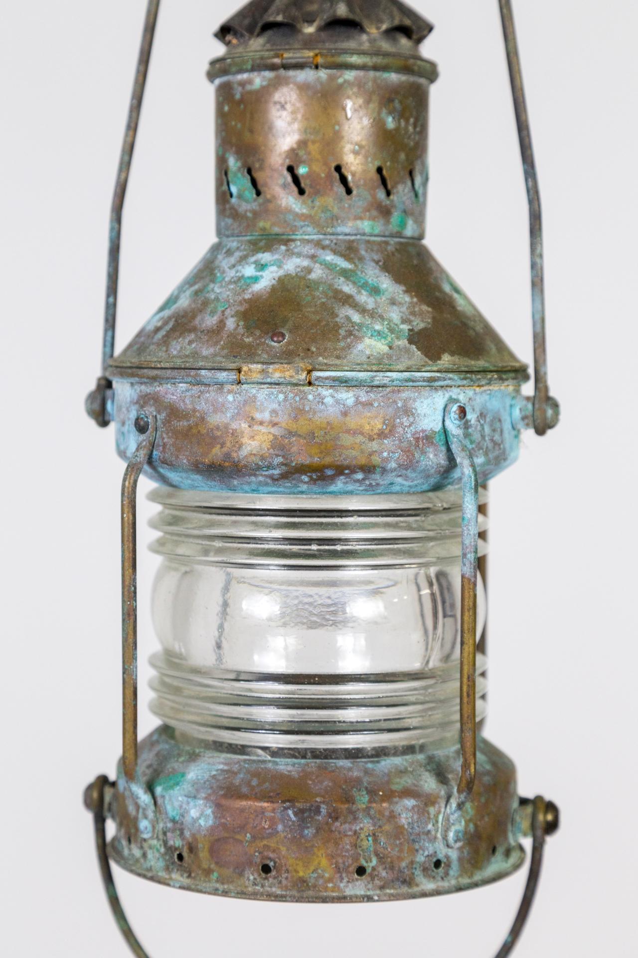 Brass Verdigris Marine Lantern as Pendant Light For Sale 1