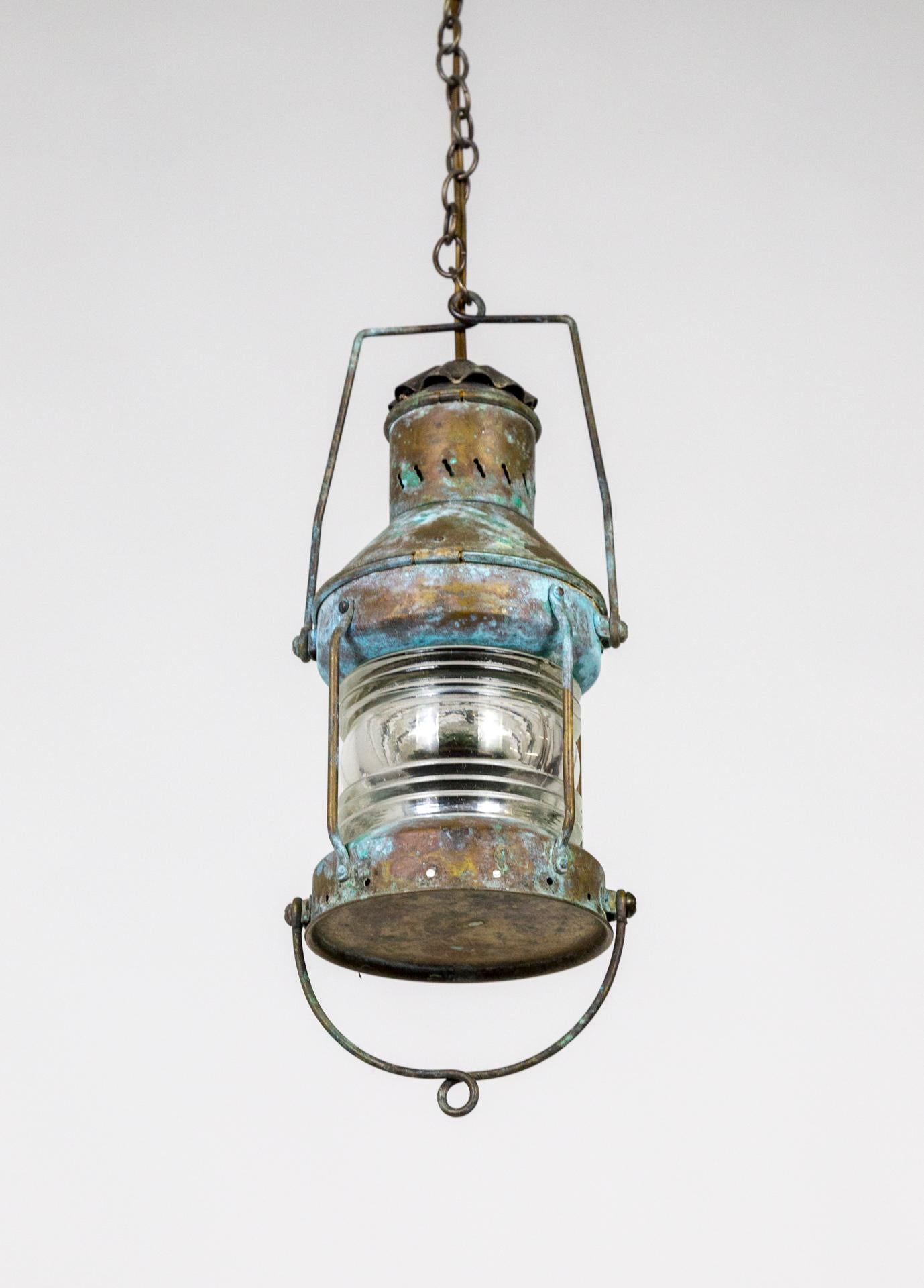 Brass Verdigris Marine Lantern as Pendant Light For Sale 2