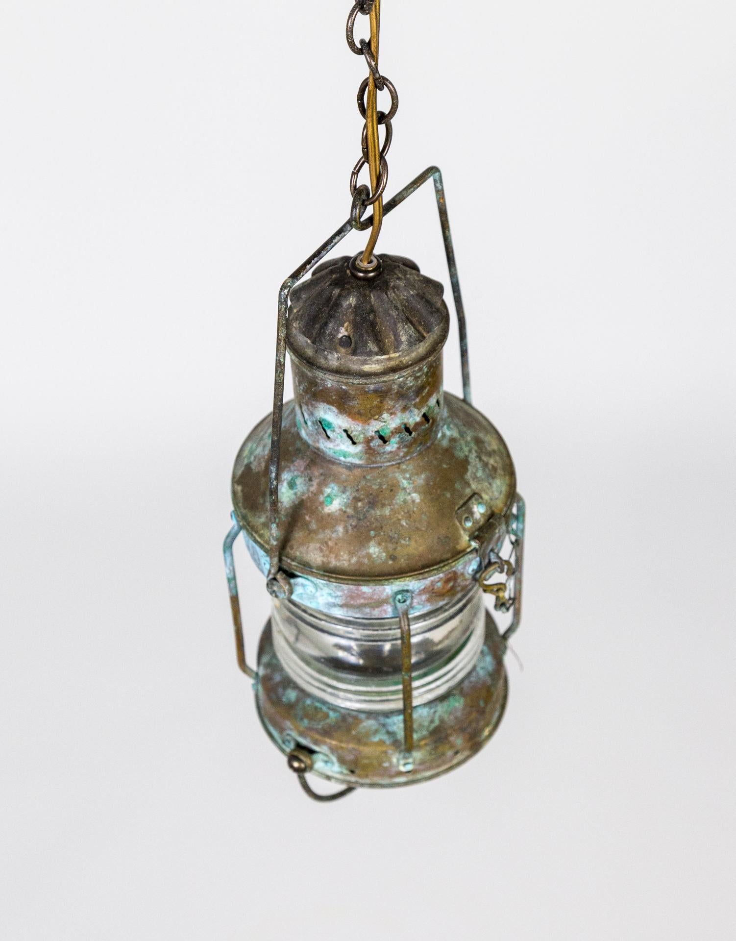 Brass Verdigris Marine Lantern as Pendant Light For Sale 3