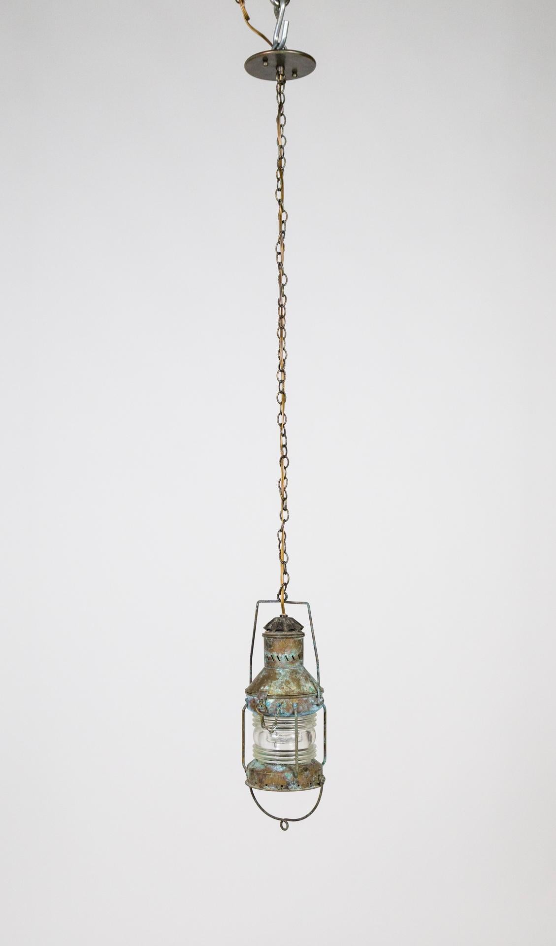 Brass Verdigris Marine Lantern as Pendant Light For Sale 4