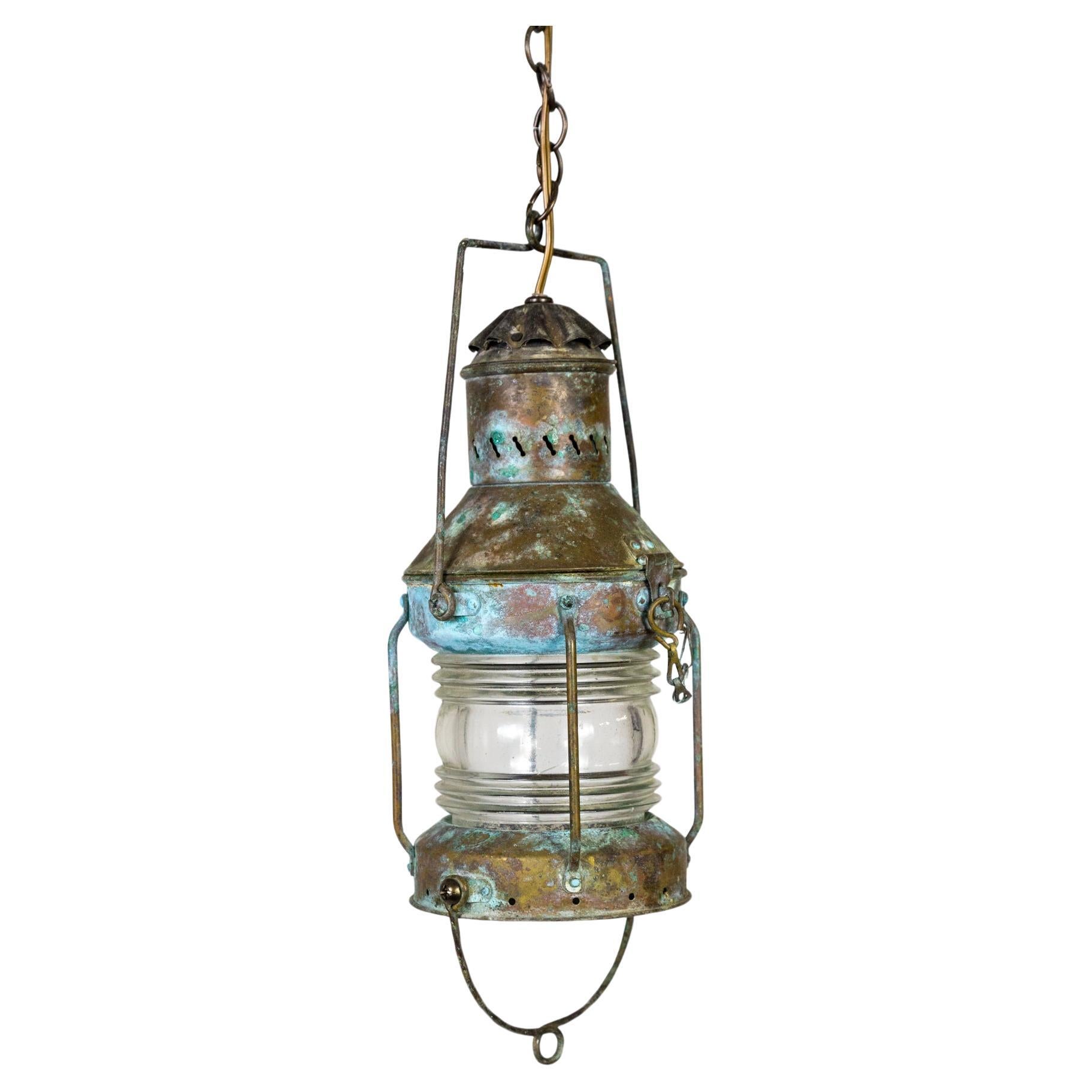 Brass Verdigris Marine Lantern as Pendant Light For Sale