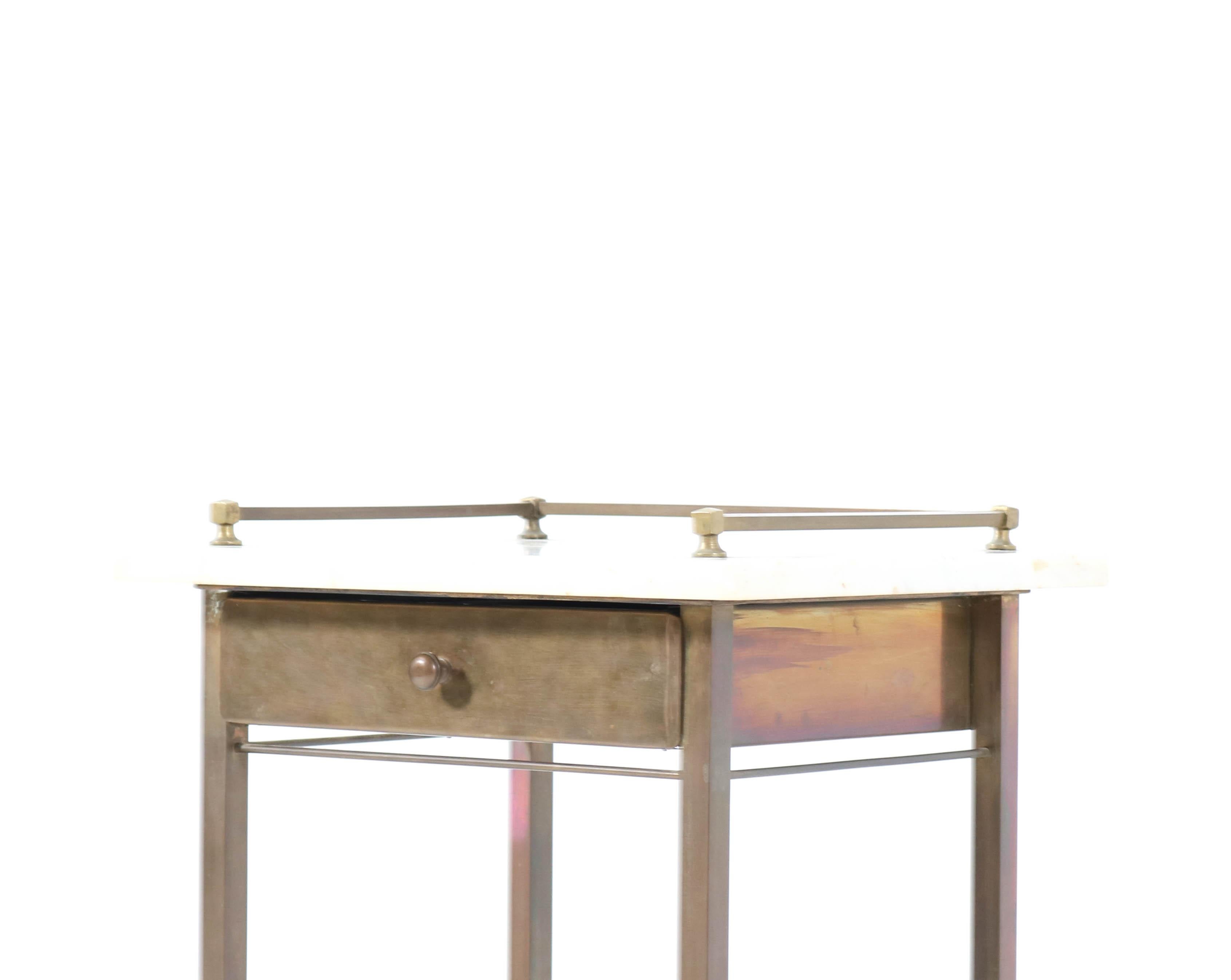Brass Vienna Secession Nightstand or Bedside Table with Marble Top, 1900s 5