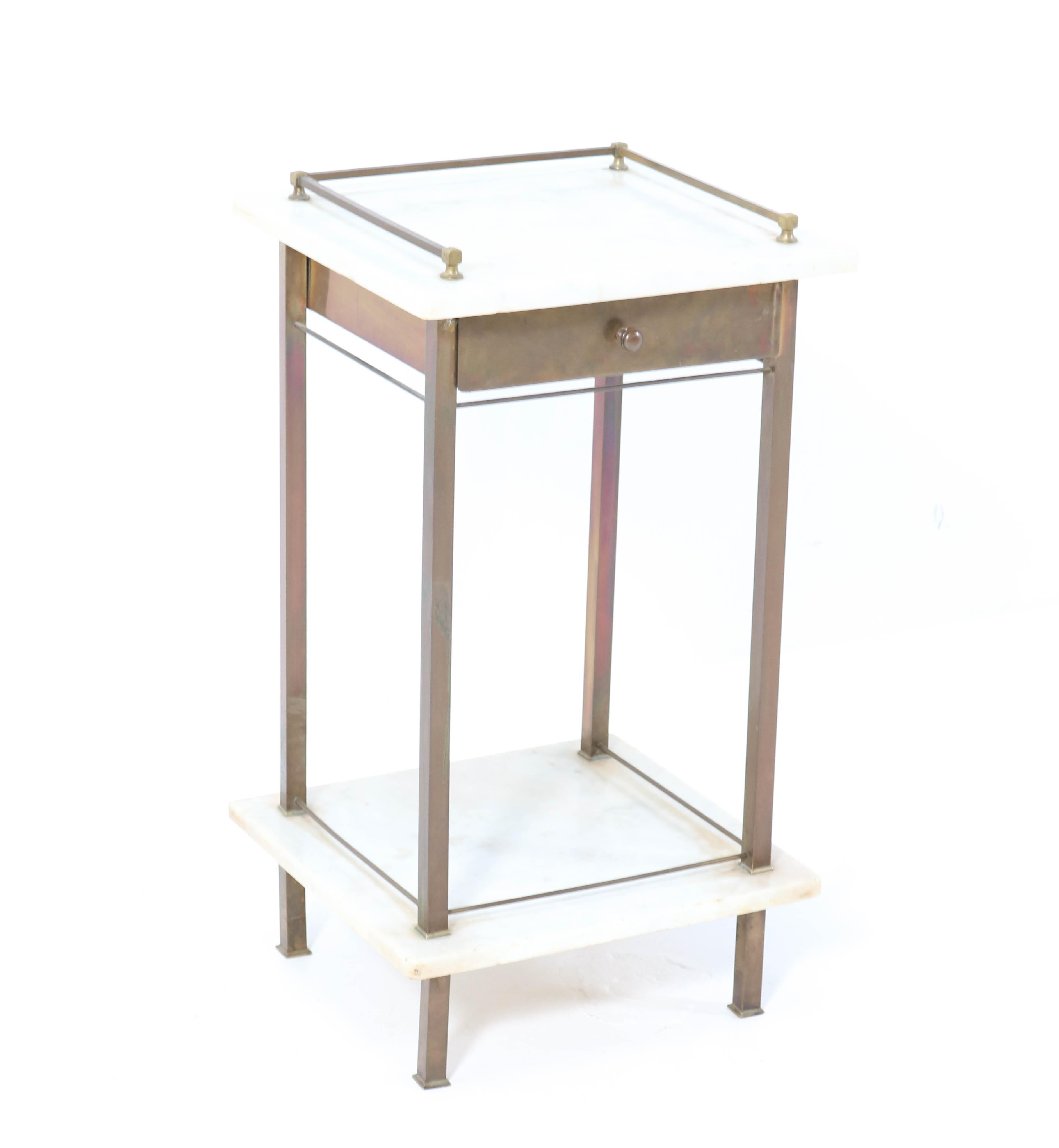 Brass Vienna Secession Nightstand or Bedside Table with Marble Top, 1900s In Good Condition In Amsterdam, NL