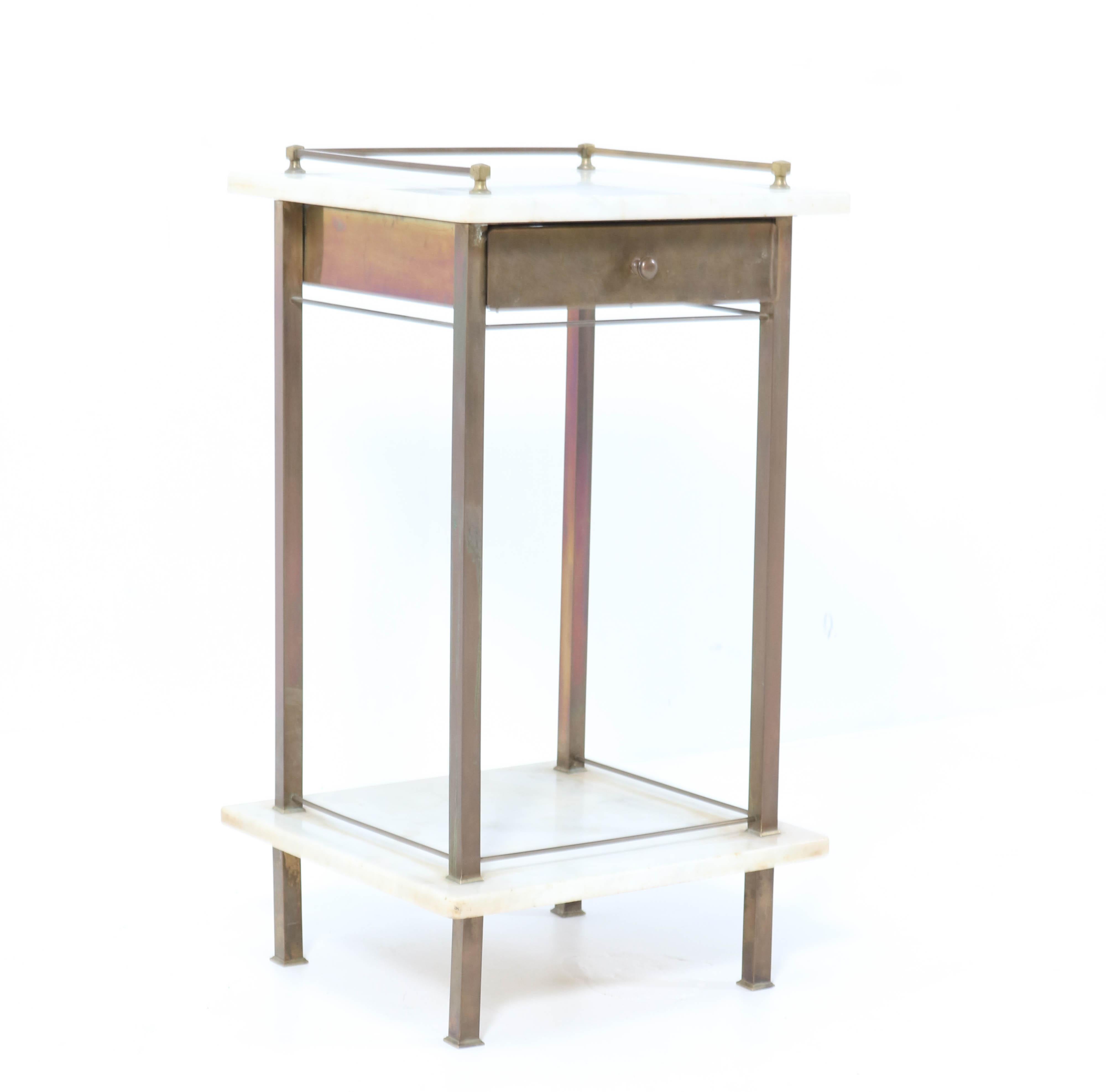 Early 20th Century Brass Vienna Secession Nightstand or Bedside Table with Marble Top, 1900s