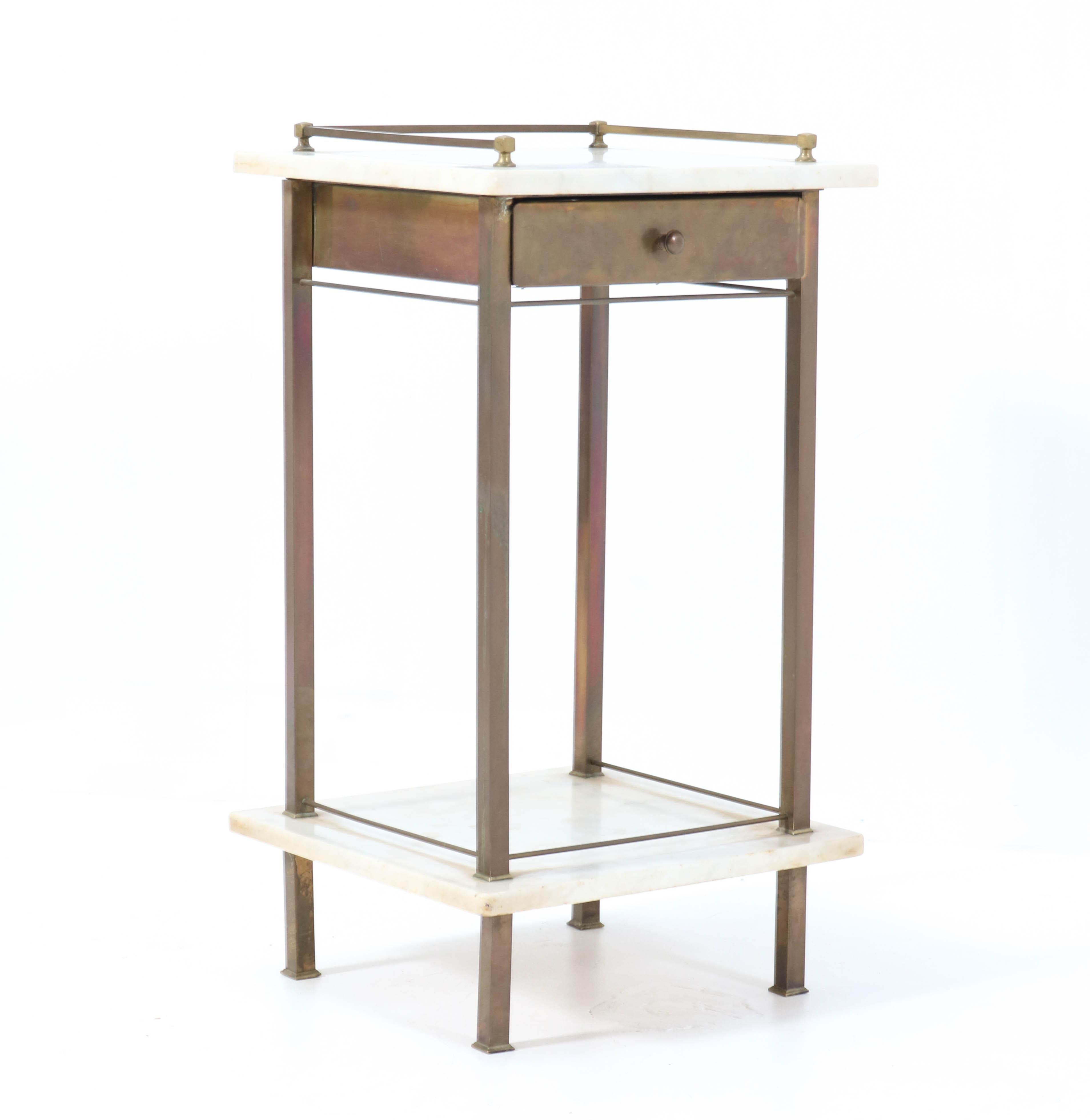 Brass Vienna Secession Nightstand or Bedside Table with Marble Top, 1900s 1