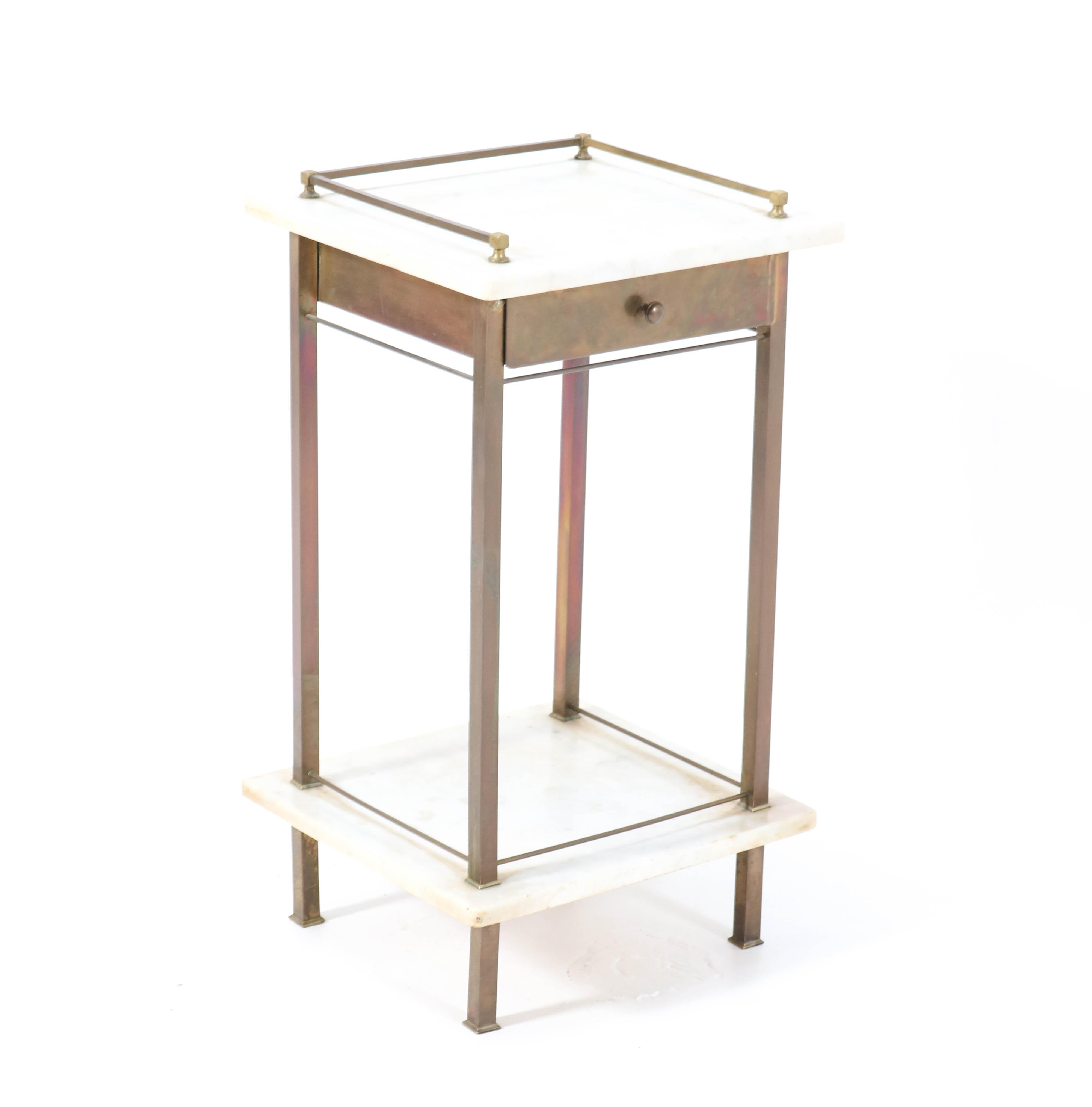 Brass Vienna Secession Nightstand or Bedside Table with Marble Top, 1900s 2