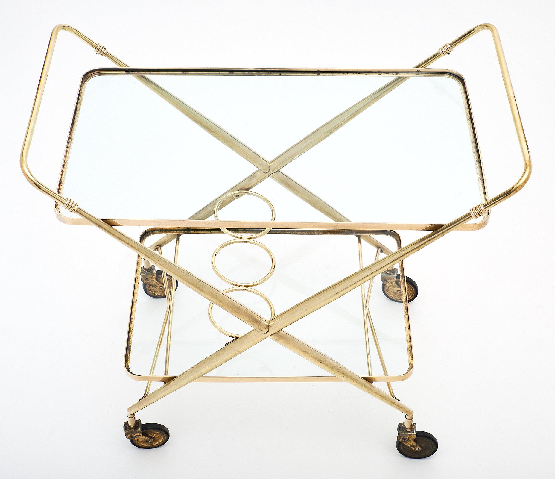 Brass Vintage Bar Cart In Good Condition For Sale In Austin, TX