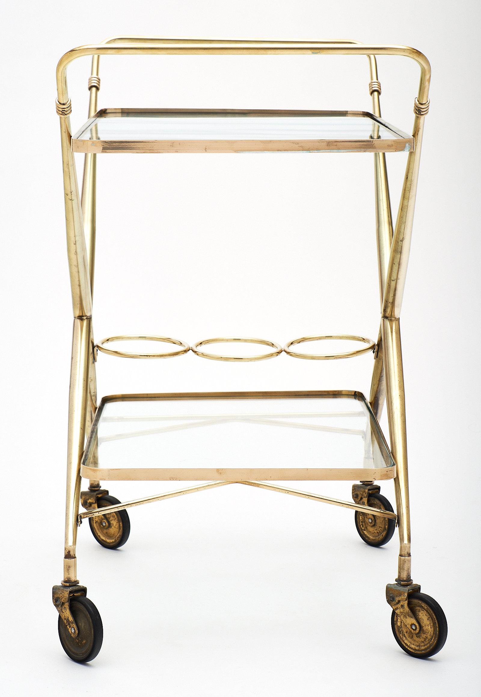 Mid-20th Century Brass Vintage Bar Cart For Sale