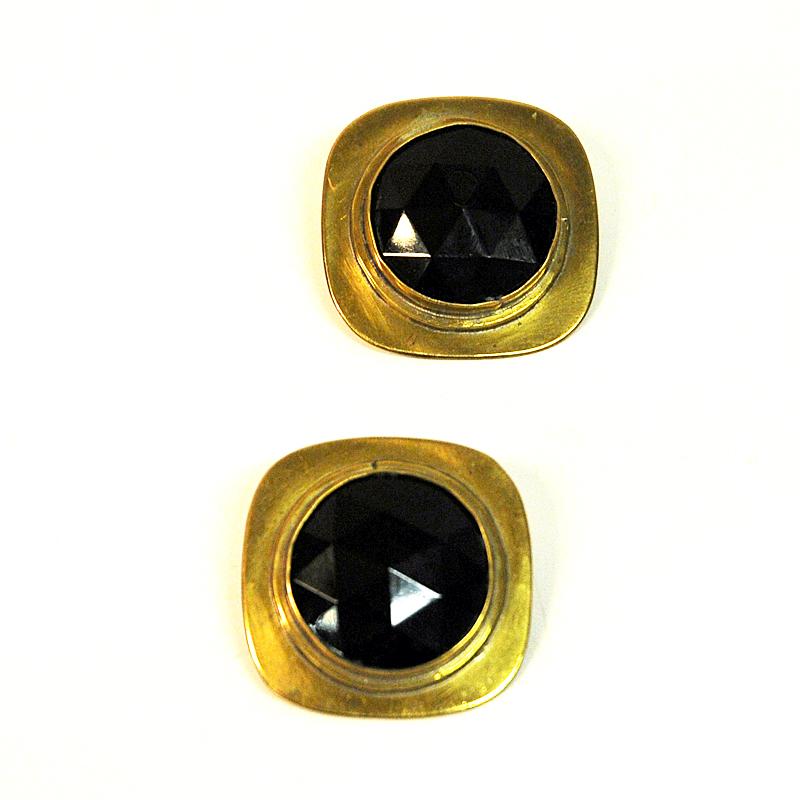 Brass Vintage Clip on Earrings by Anna Greta Eker, Norway, 1960s In Good Condition For Sale In Stockholm, SE