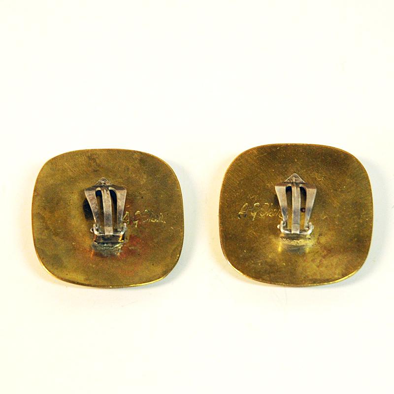 Mid-20th Century Brass Vintage Clip on Earrings by Anna Greta Eker, Norway, 1960s For Sale
