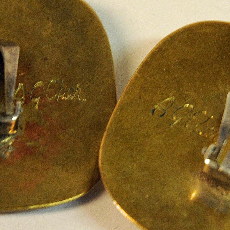 Stone Brass Vintage Clip on Earrings by Anna Greta Eker, Norway, 1960s For Sale
