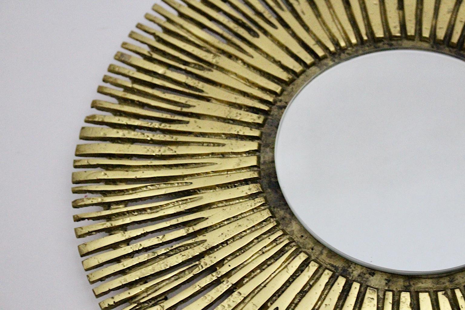 20th Century Brass Vintage Circular Design Sunburst Mirror Wall Mirror, France, 1960s For Sale